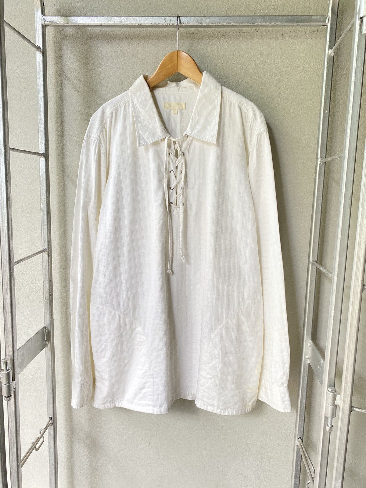 Designer × Japanese Brand ALLIX DESIGN White Checkered Lace-Up Shirt Size US L / EU 52-54 / 3 - 1 Thumbnail