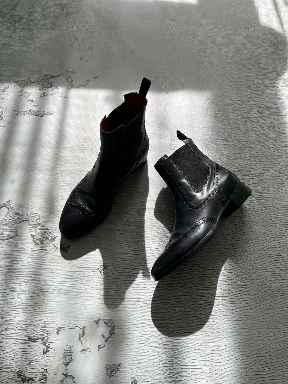 Santoni Santoni Wingtip Chelsea Ankle Boots Black Leather Women Size US 10.5 / IT 40.5 - 1 Thumbnail
