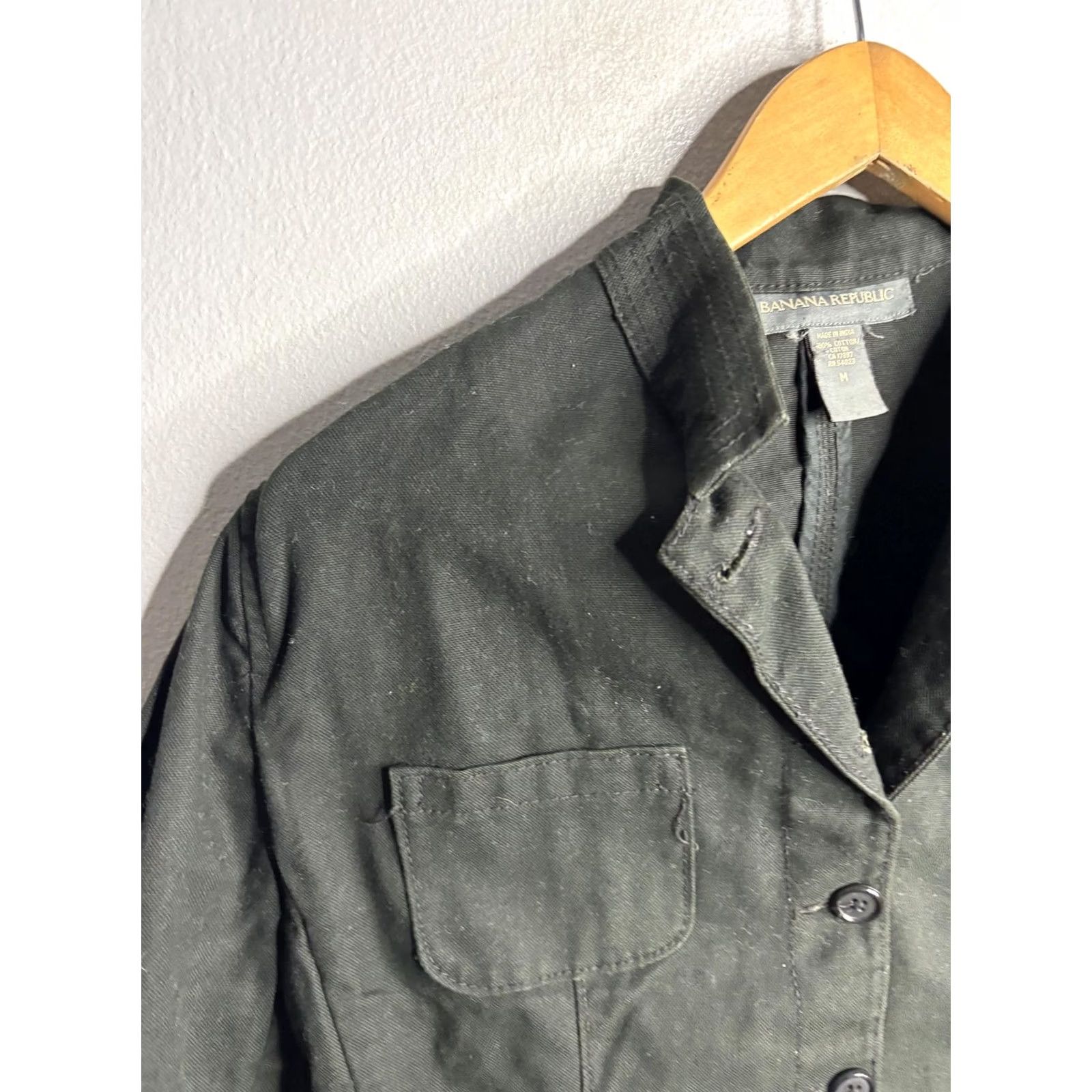 Banana Republic Banana Republic Jacket Womens M Black Cotton Twill Button Front Utility Short Sleeve Casual Spring Fall Size M / US 6-8 / IT 42-44 - 2 Thumbnail