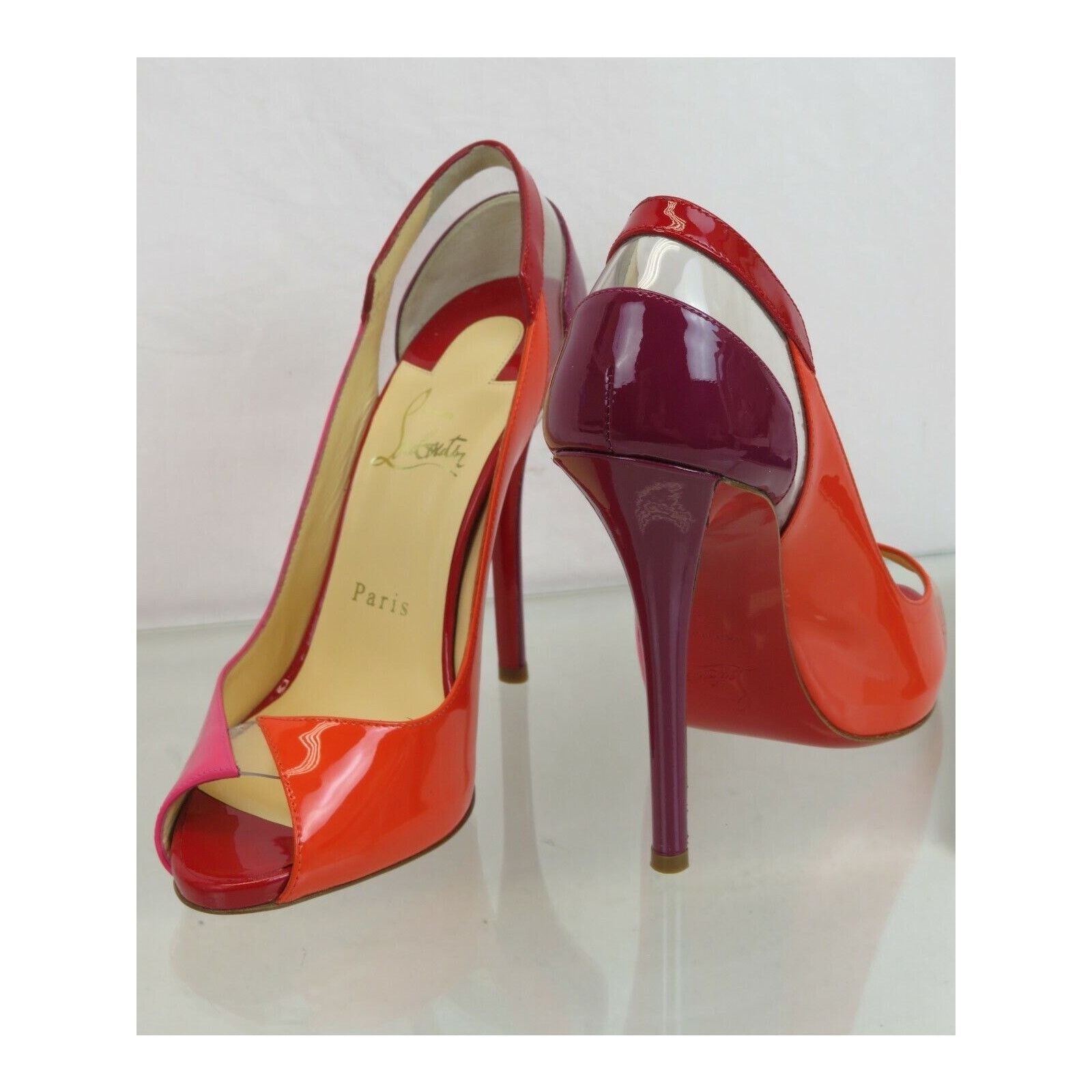 Christian Louboutin TECHNICATINA 120 MULTICOLOR PATENT LEATHER PVC PEEP PUMPS 38 Size US 8 / IT 38 - 8 Thumbnail