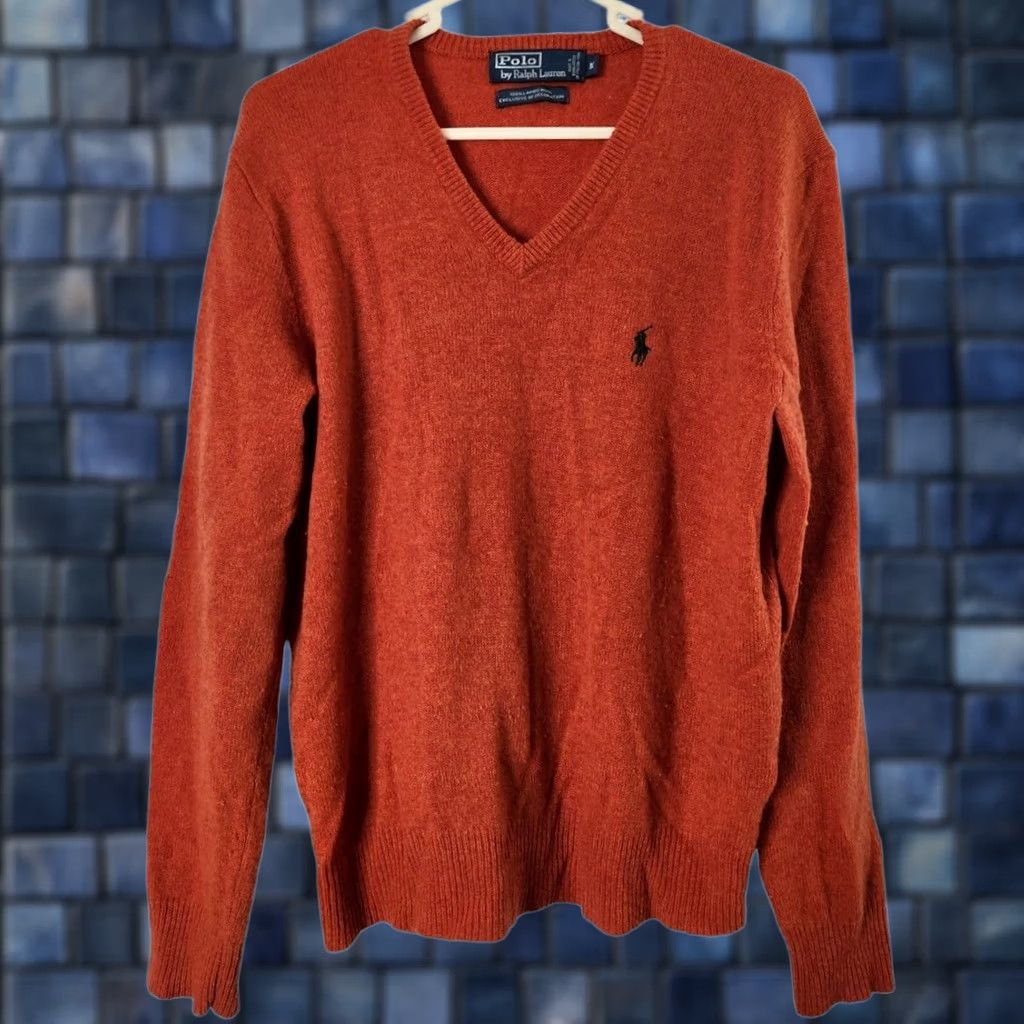 Polo Ralph Lauren Polo Ralph Lauren Mens M Orange Lambswool V-Neck Pullover Sweater Long Sleeve Size US M / EU 48-50 / 2 - 1 Thumbnail