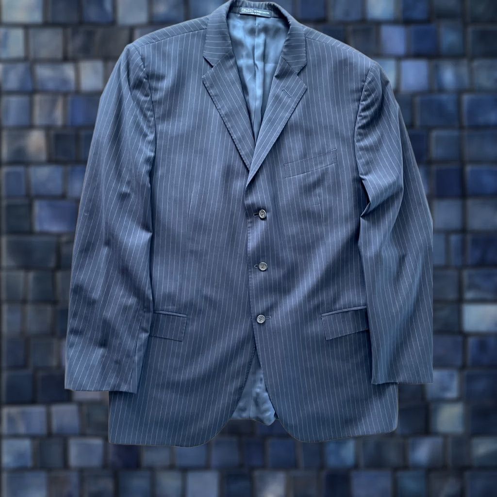 Polo Ralph Lauren Polo Ralph Lauren Blazer Sport Coat Mens 46L Slim Navy Blue Pinstripe Wool 3-Button Notch Lapel Italy St... Size US XXL / EU 58 / 5 - 1 Thumbnail