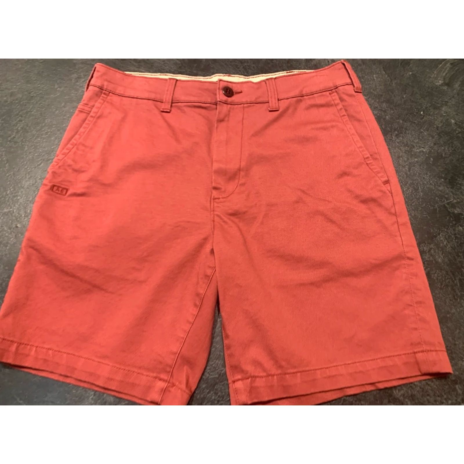 American Eagle Outfitters American Eagle Slim Fit Chino Shorts Men Size 31 Brick Red Cotton Elastane Flat Front Casual 31 Mens Regular Shorts Size US 31 - 2 Thumbnail
