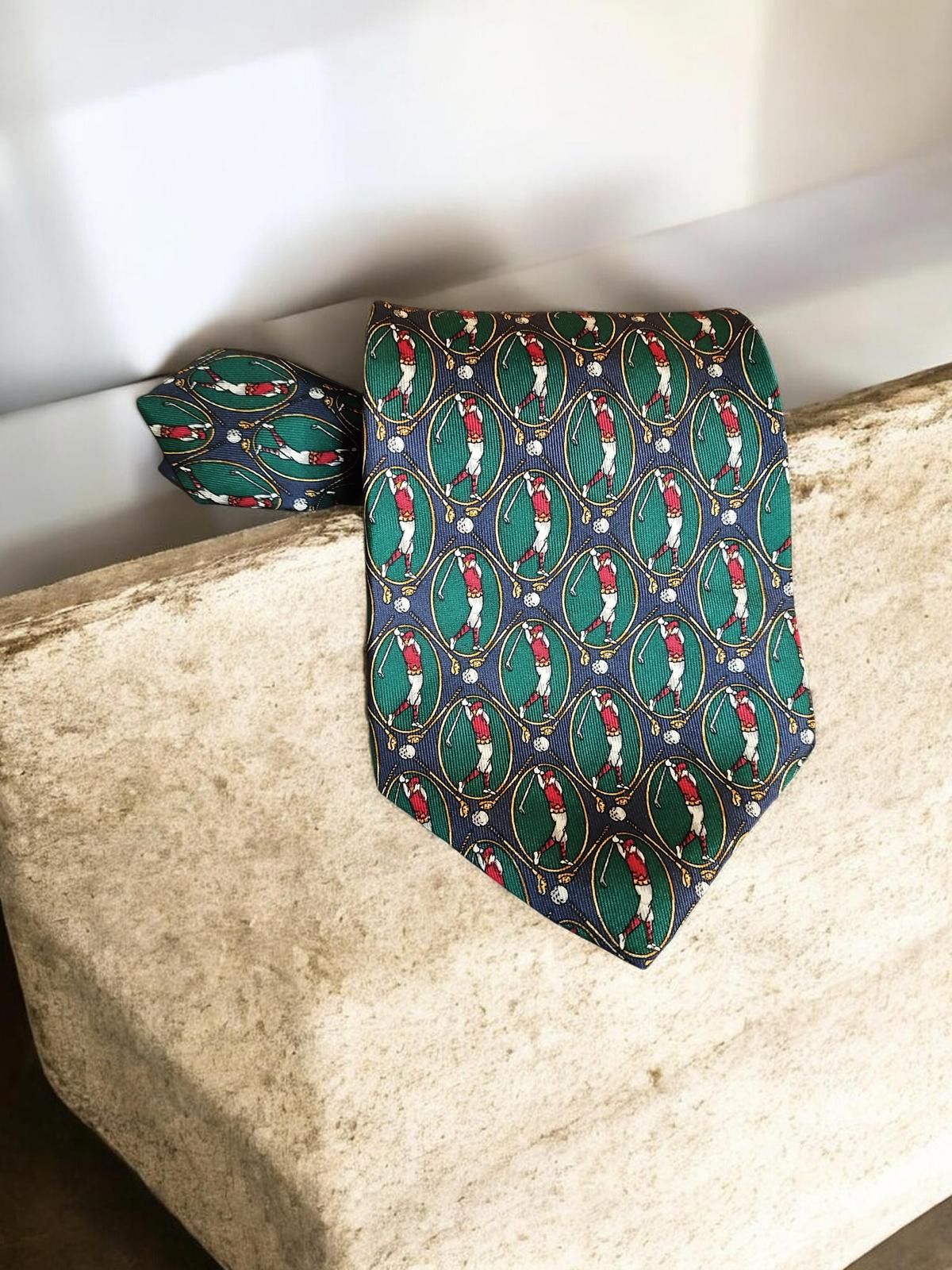 Tommy Hilfiger Tommy Hilfiger 100% Italian Silk Golfer Patterned Tie Size ONE SIZE - 3 Thumbnail