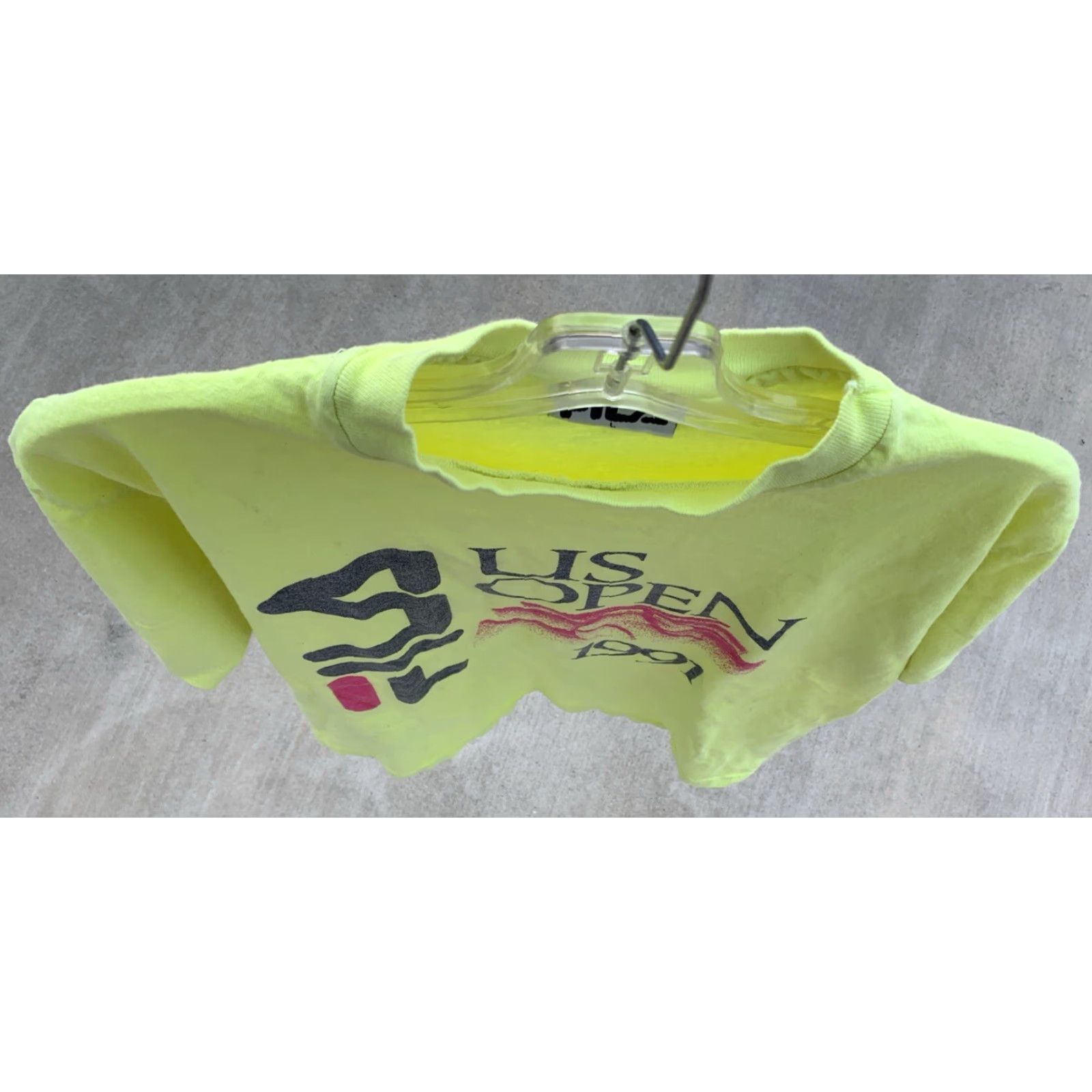 Fila VINTAGE FILA US OPEN 1991 T Shirt Graphic Tee Neon Yellow 90s 1990s Size L Mens Cotton Short Sleeve Graphic Print Open Size US L / EU 52-54 / 3 - 5 Thumbnail