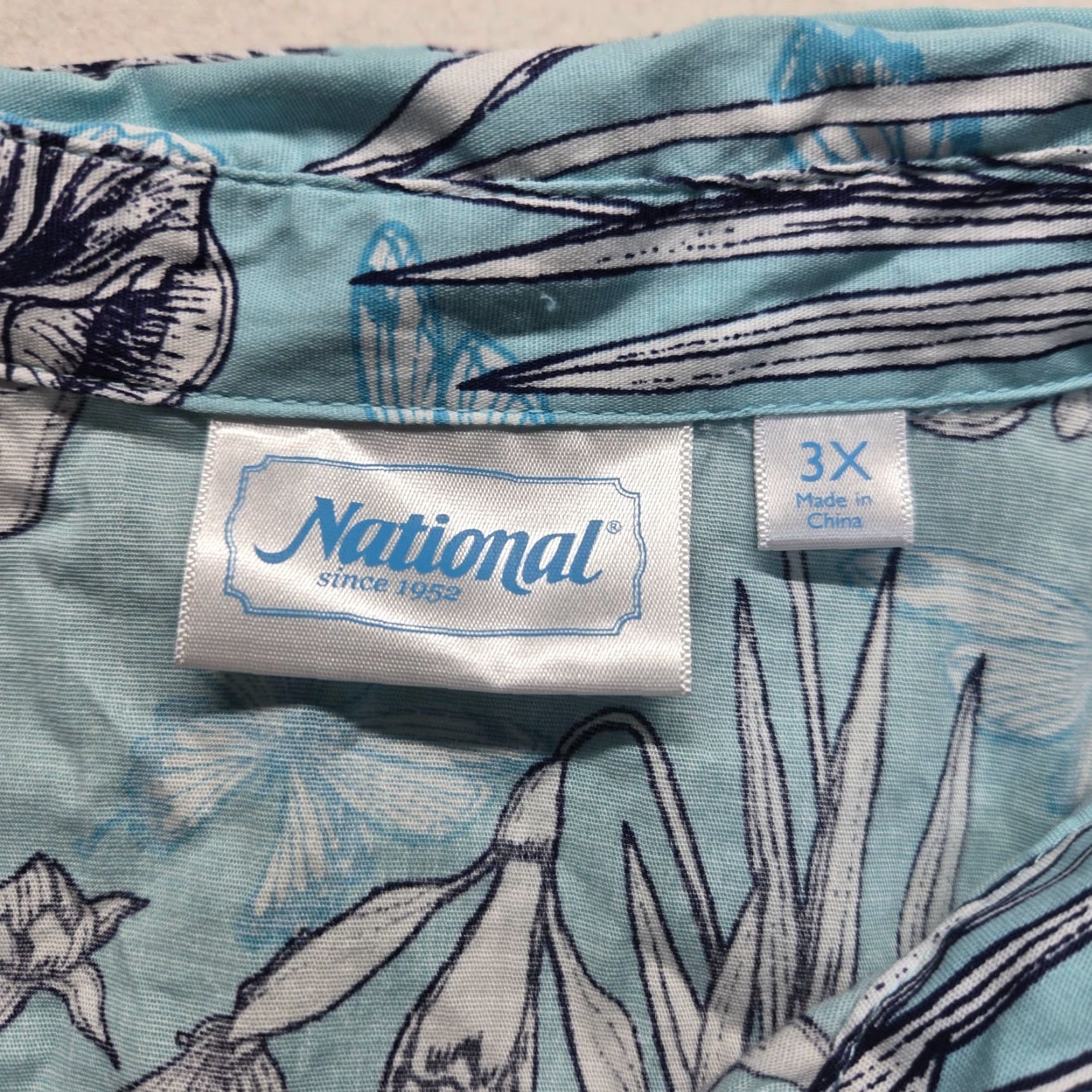 Vintage National Shirt Womens Plus 3X Blue With White Flowers Floral 3/4 Sleeves Button UP Size XXL / US 16-18 / IT 52-54 - 3 Thumbnail