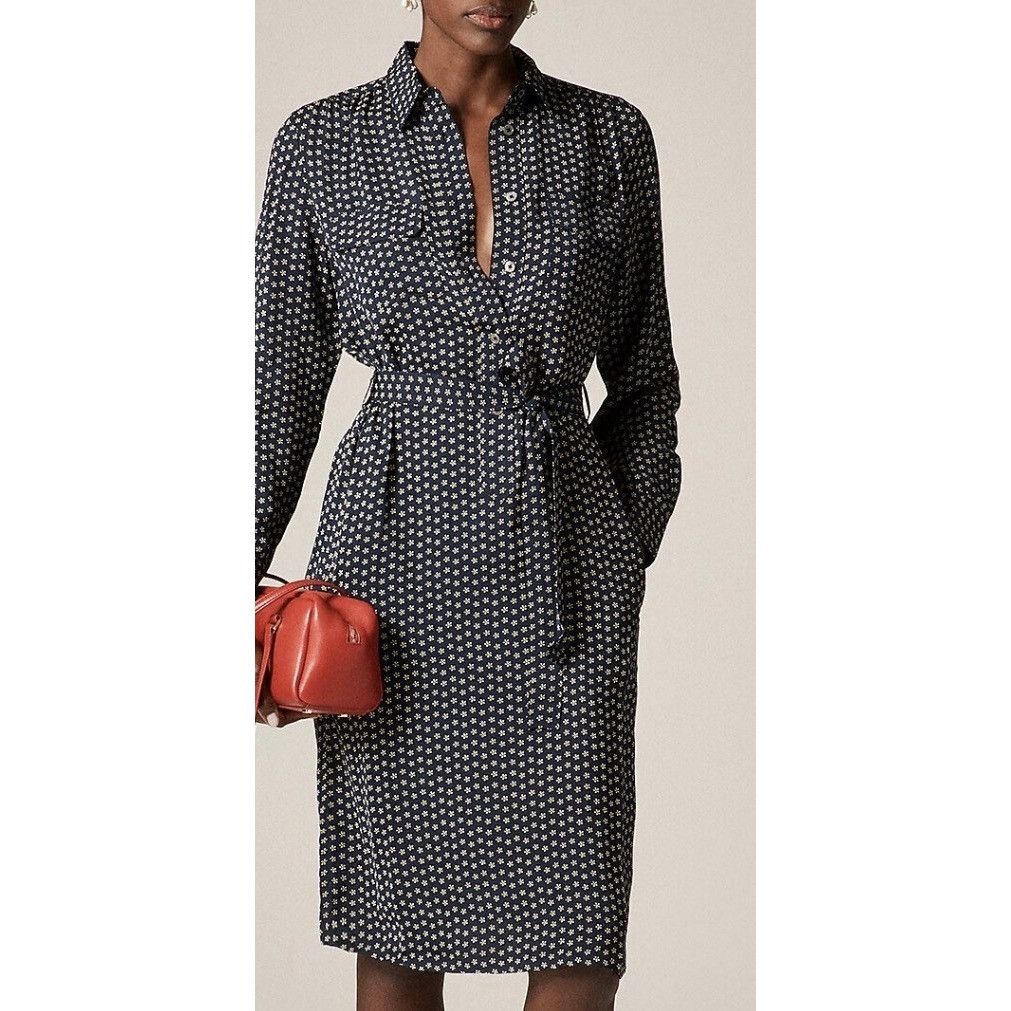 J.Crew J.Crew Tie-Waist Shirt-Dress In Daisy Floral Print Navy Sz 8 Size M / US 6-8 / IT 42-44 - 17 Thumbnail