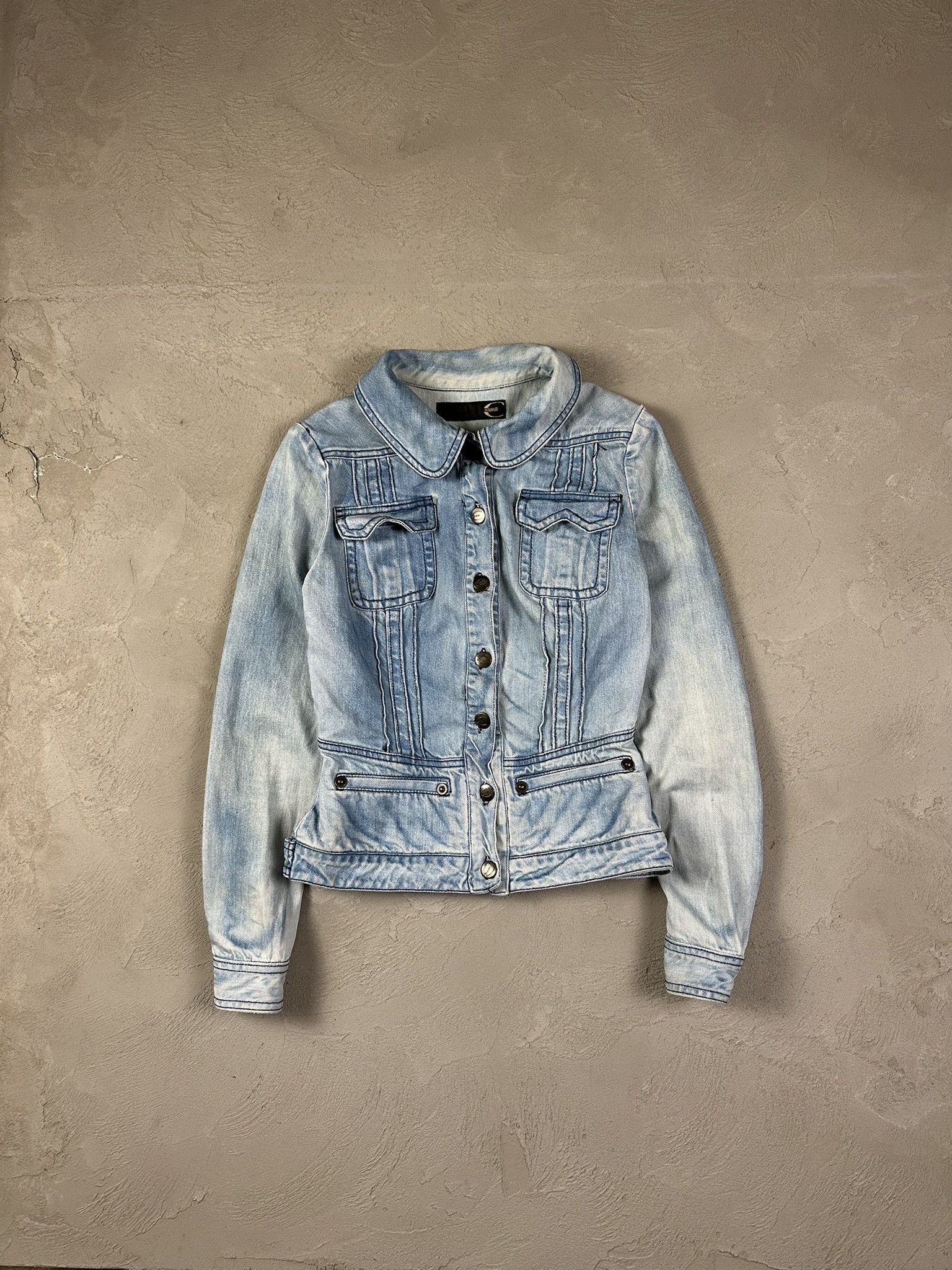 Just Cavalli 2000s Roberto Cavalli Denim Faded Jacket Y2k Size XS / US 0-2 / IT 36-38 - 1 Thumbnail