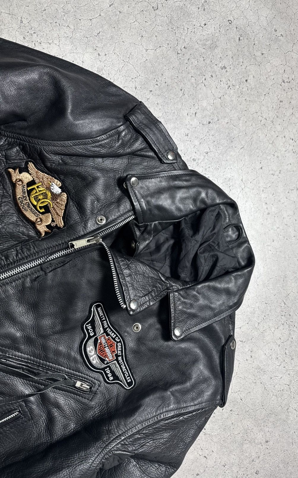 Harley Davidson Harley Davidson Leather Biker Jacket Big Logo Black Rock Size US XL / EU 56 / 4 - 6 Thumbnail