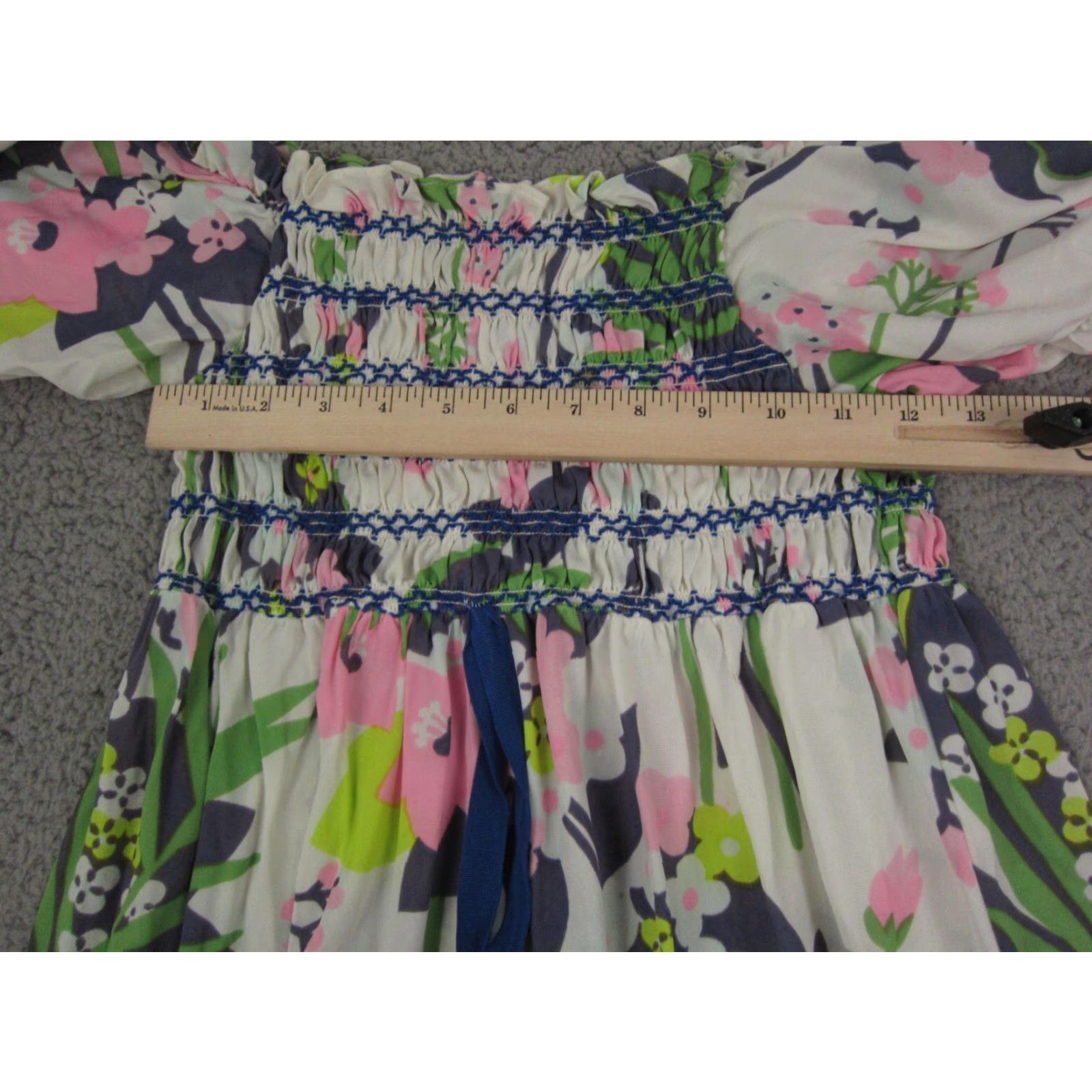Vintage True Vintage Mod Dress Womens Large White Purple Floral Off Shoulder Smocked 70s Size L / US 10 / IT 46 - 5 Thumbnail