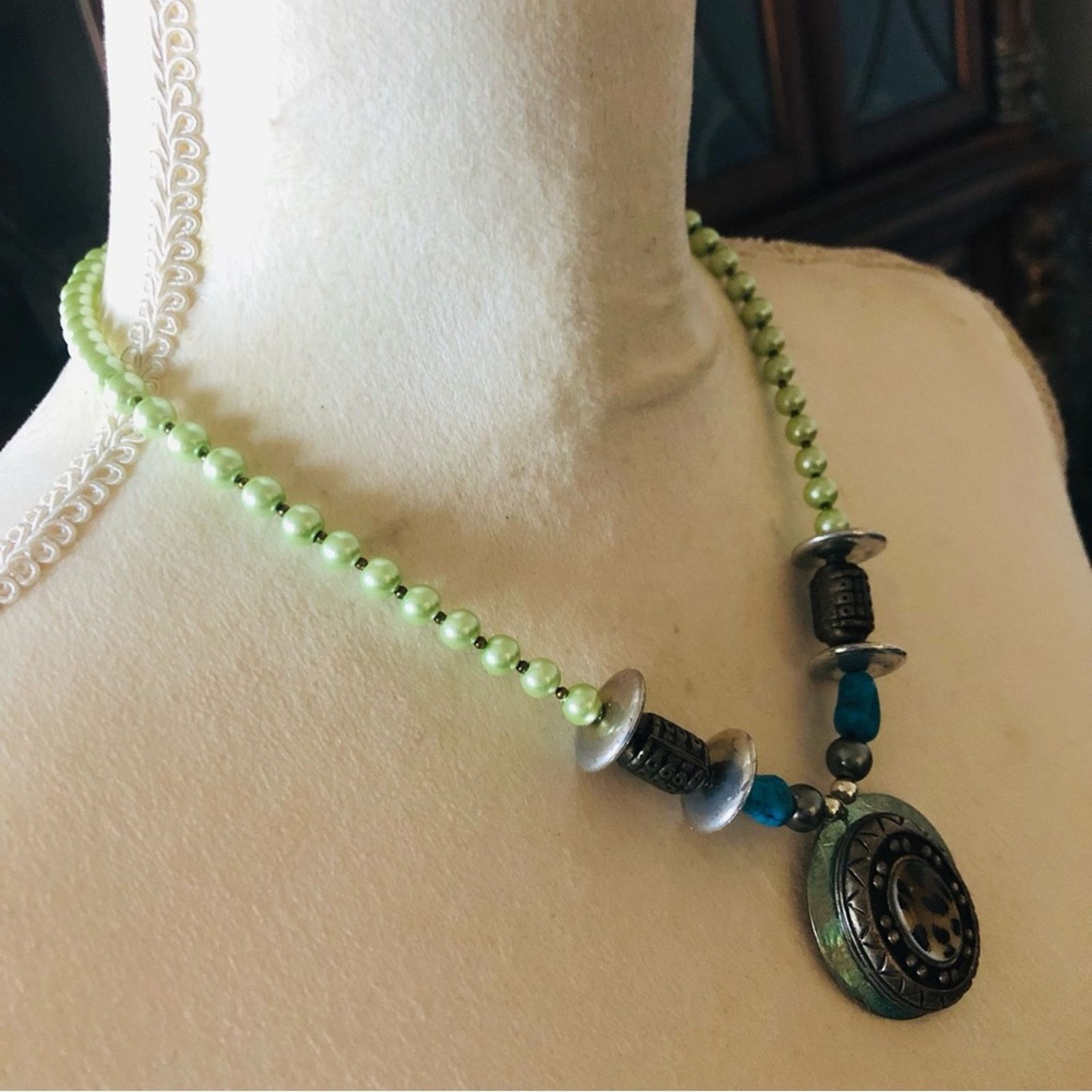 Handmade Handcrafted repurpose animal print ceramic Pearl necklace Size ONE SIZE - 3 Thumbnail