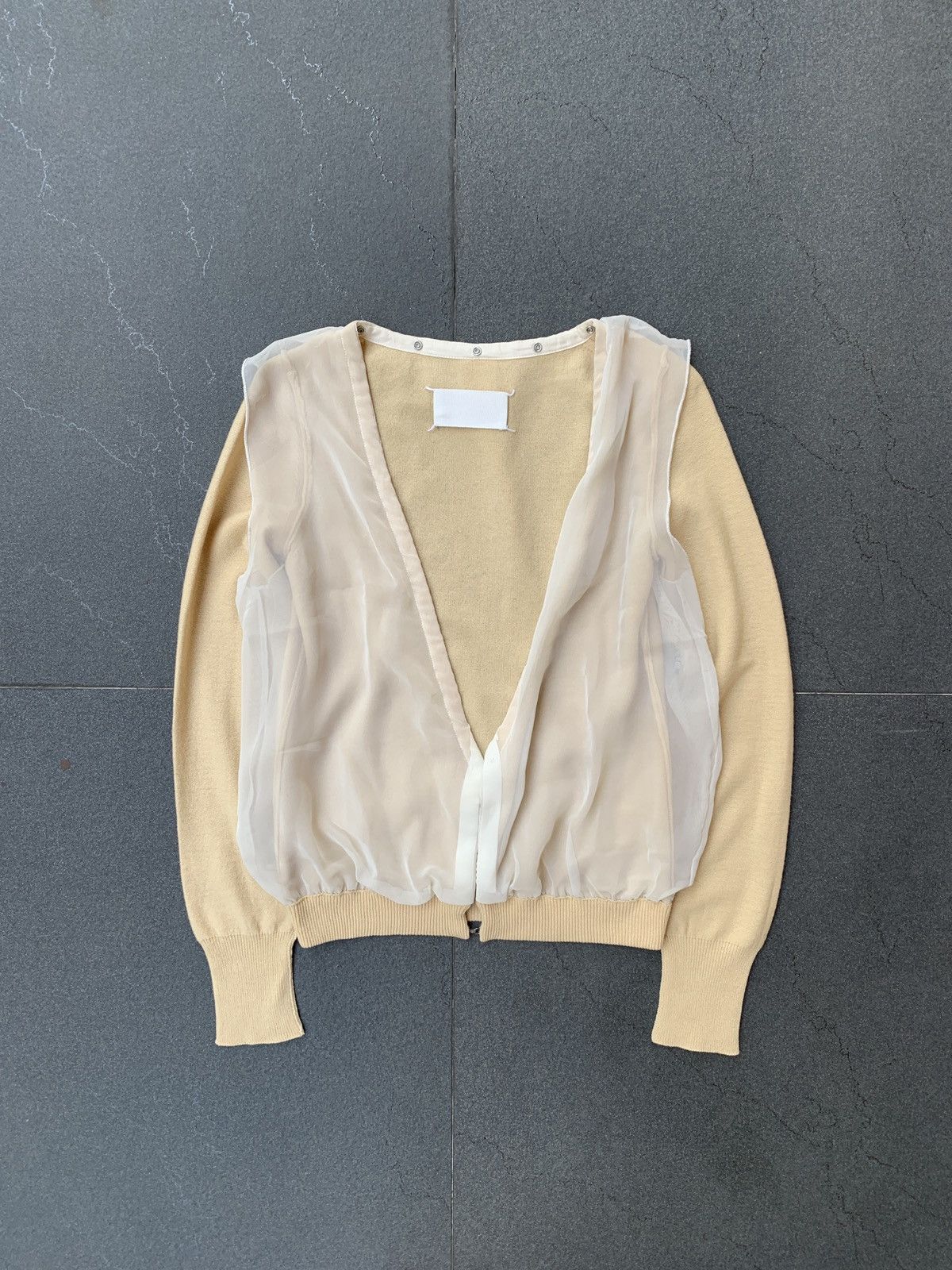 image of Maison Margiela Wool Sheer Paneled Cardigan in Cream, Women's (Size Small)