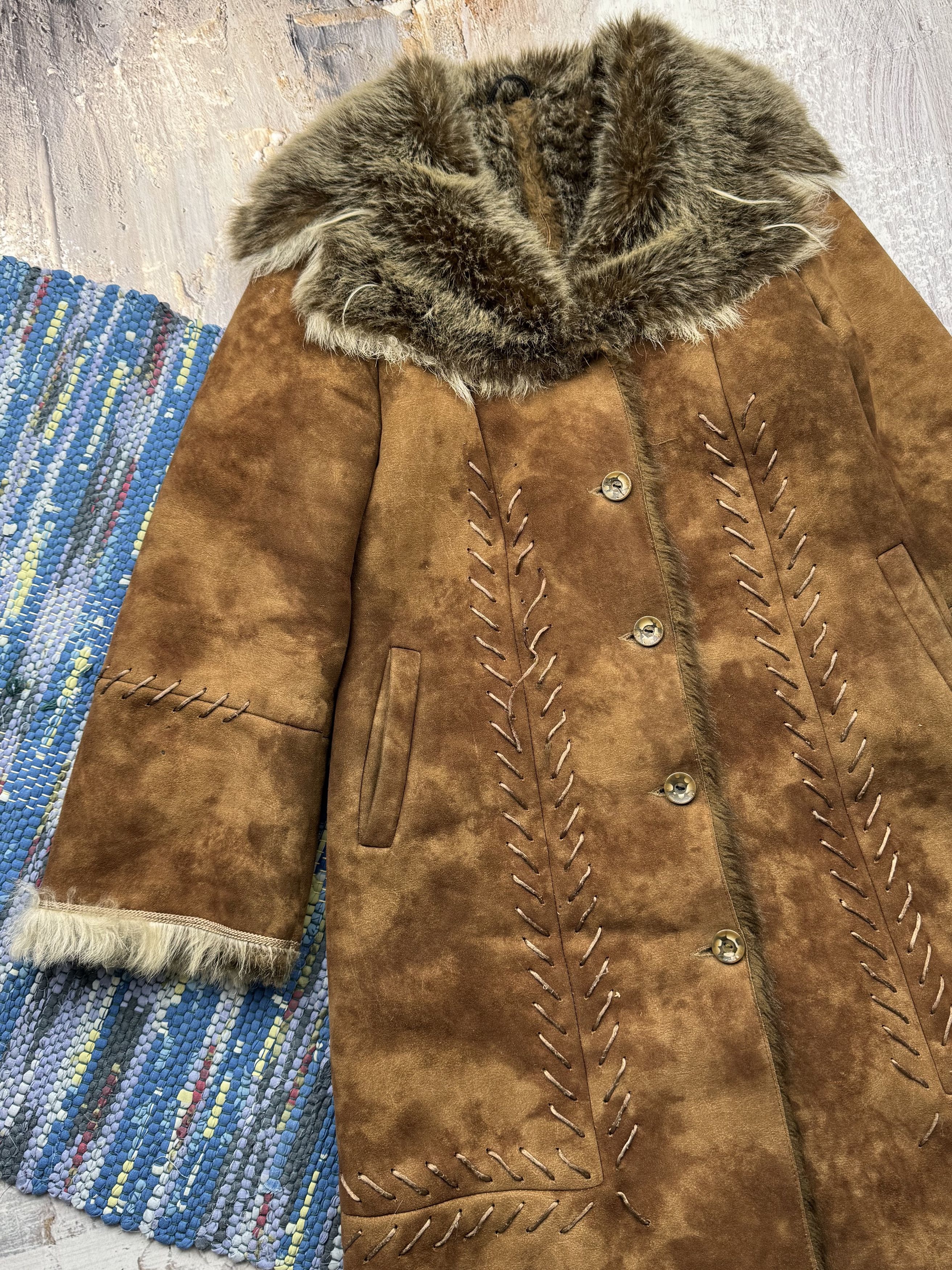 Vintage Vintage Faux Sheepskin Faded Coat A414(484)D15 Size L / US 10 / IT 46 - 2 Thumbnail