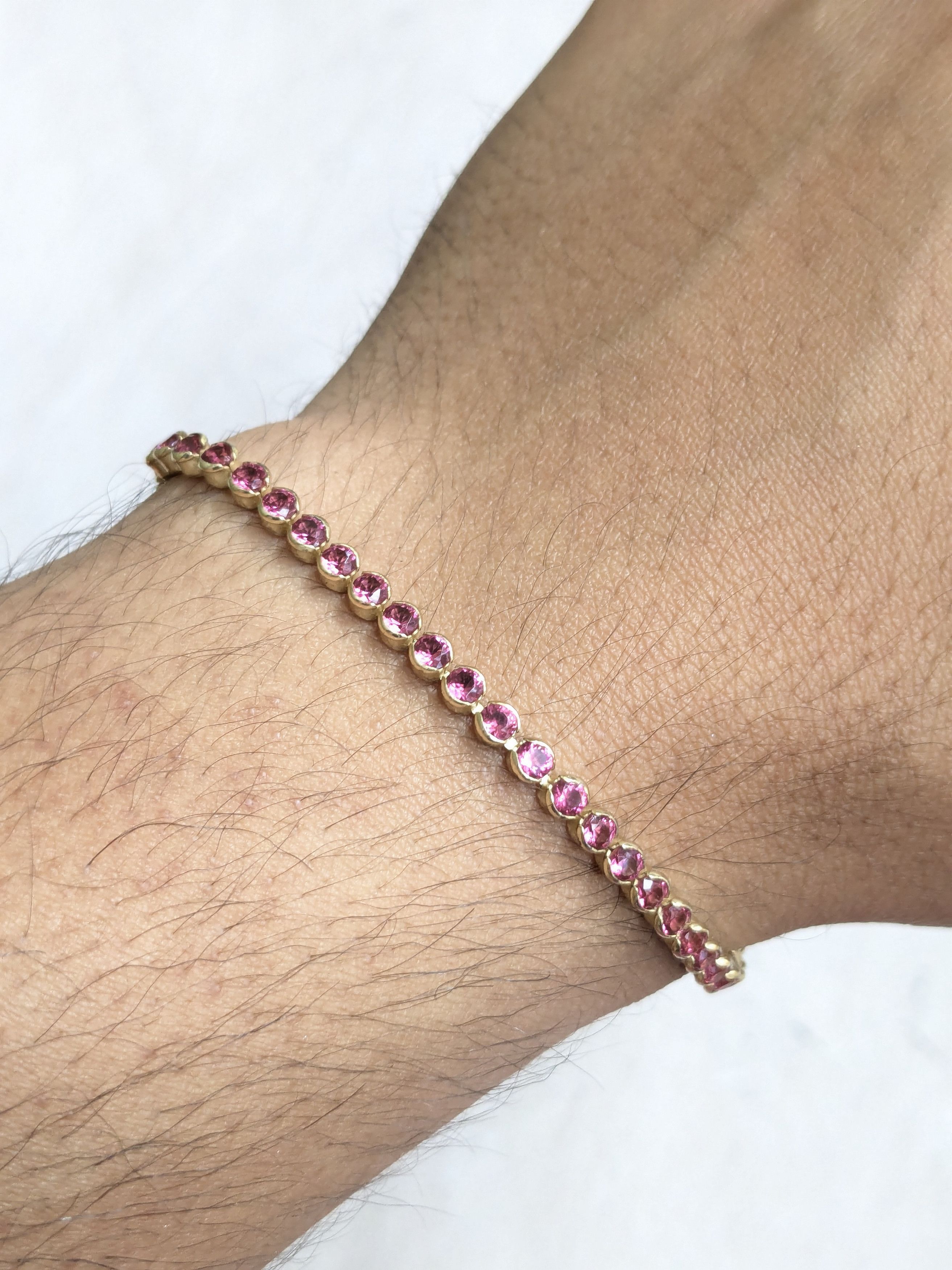 Sterling Silver Sterling Silver Tennis Bracelet Pink Round 8.25" Size ONE SIZE - 11 Thumbnail