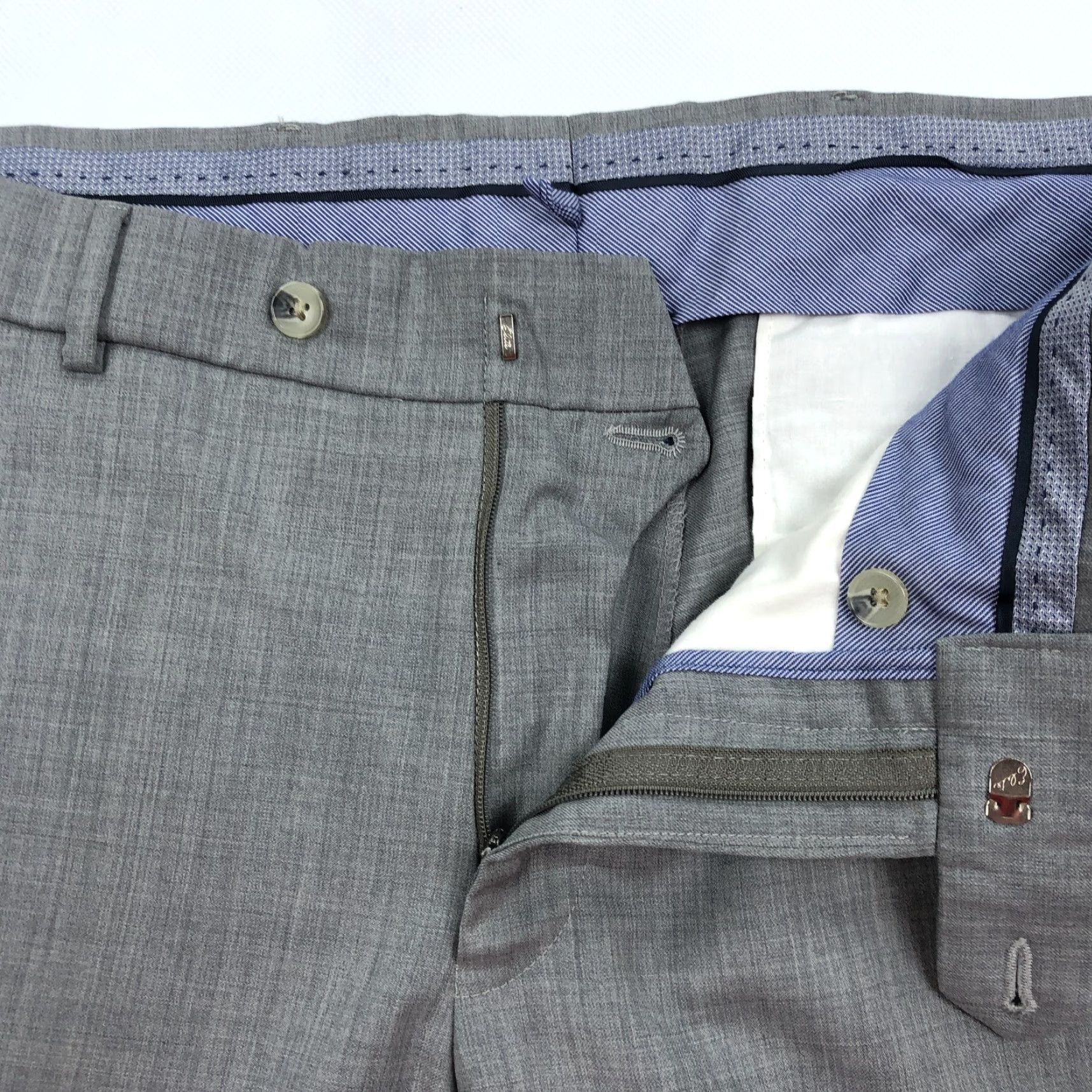 Vintage Ballin Mens Dress Pants Grey Flat Front Comfort-EZE 36x31.5 Wool 100 Flat Front Belt Loops Pockets Slim Straight Casual Workwear Business Formal Size US 36 / EU 52 - 4 Thumbnail