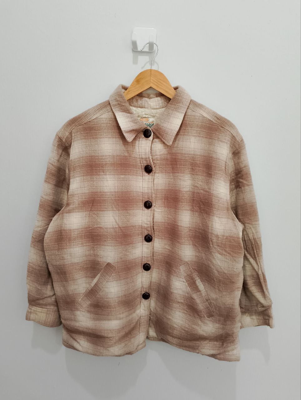 TWO PEOPLE Checked Plaid Flannel Sherpa Jacket