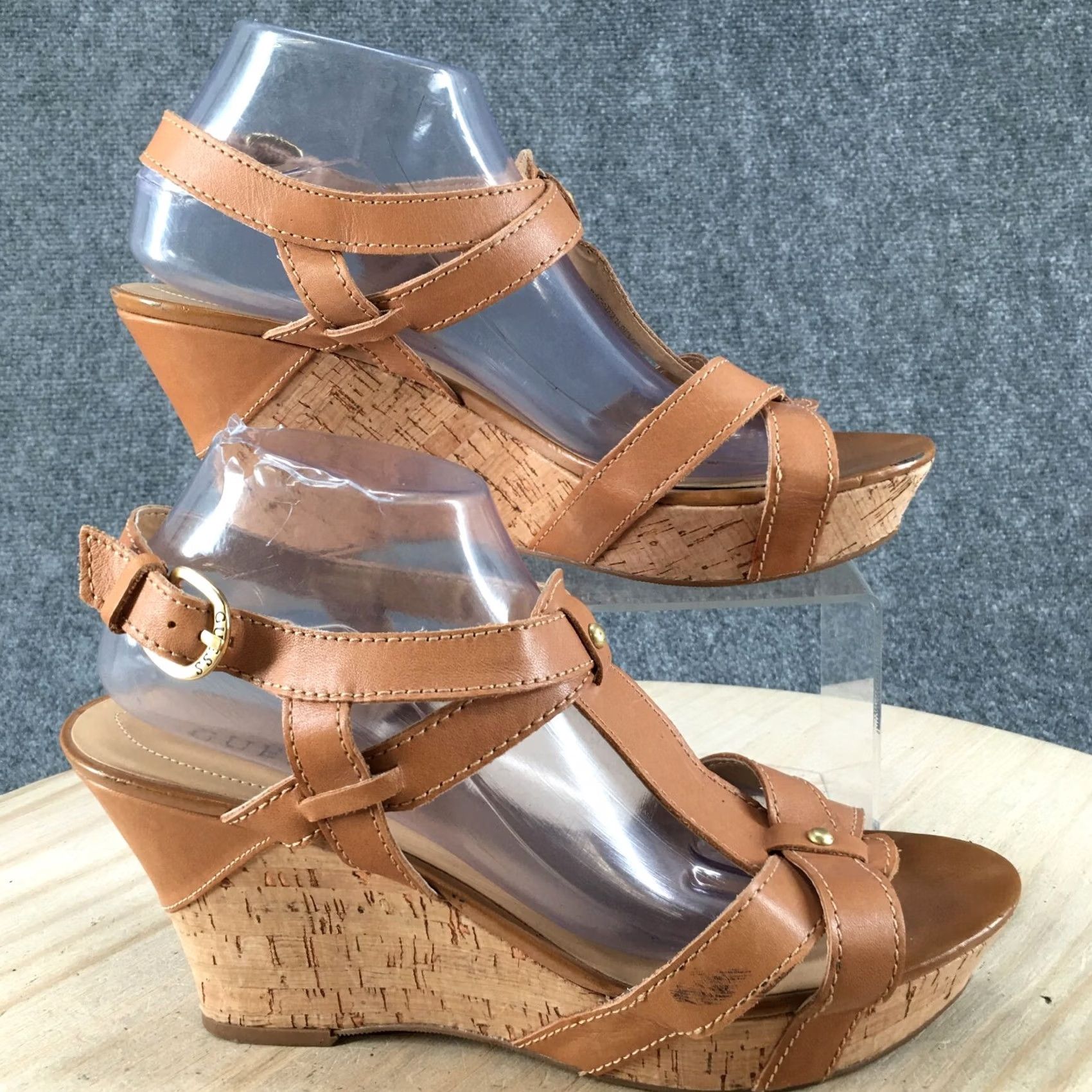 Guess Guess Heels Womens 10 M Wglair Wedge Platform Cork Brown Leather Buckle Strap Shoes Size US 10 / IT 40 - 2 Thumbnail