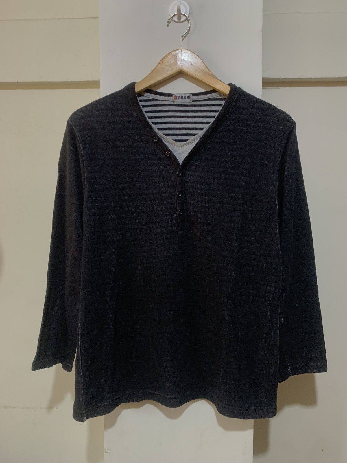 Japanese Brand Japanese Double Layer Stripe Kansai Yamamoto Long Sleeve Tee Size US L / EU 52-54 / 3 - 1 Thumbnail