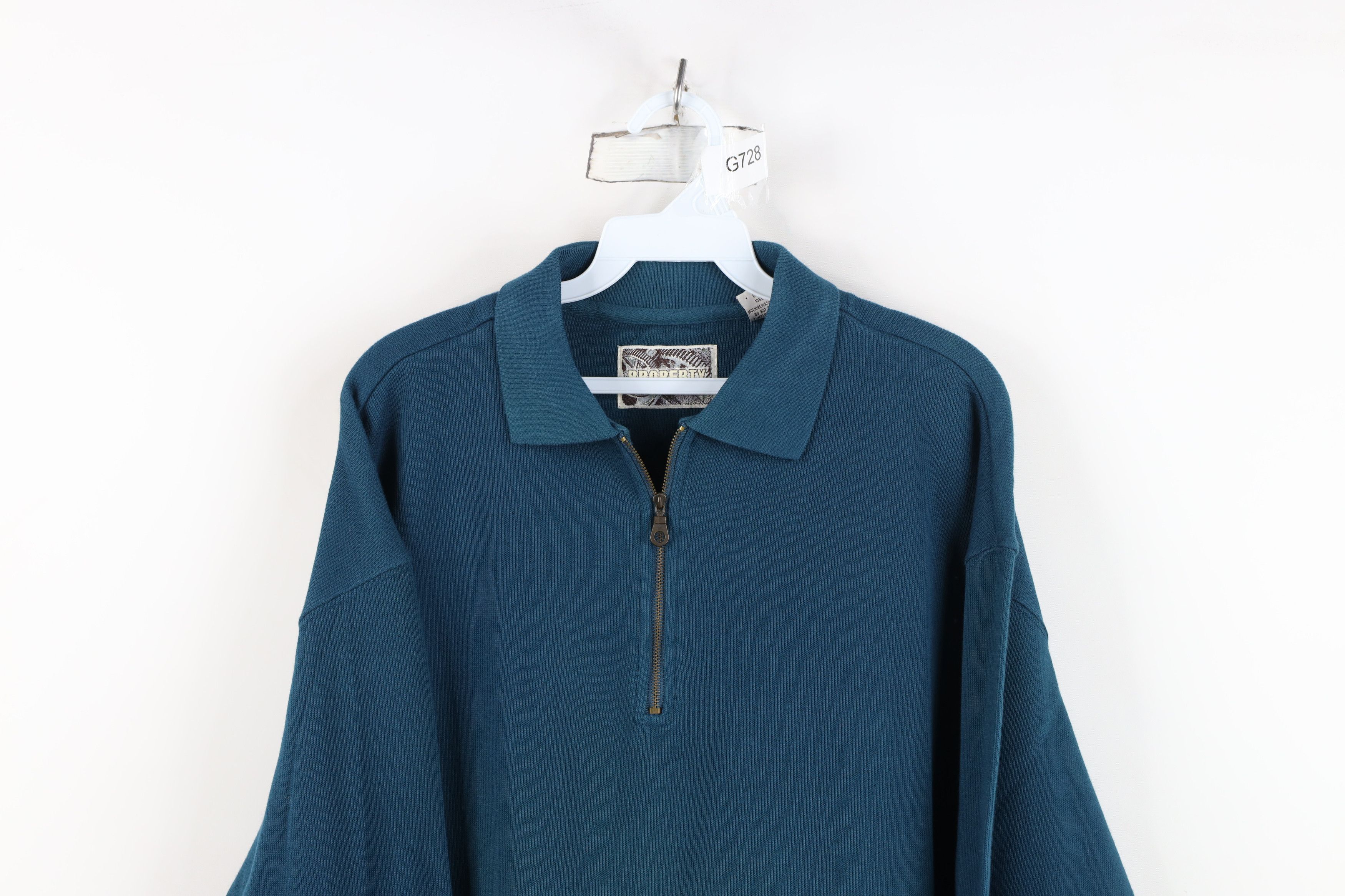 Vintage Vintage 90s Streetwear Blank Heavy Ribbed Knit Half Zip Polo Size US M / EU 48-50 / 2 - 2 Thumbnail