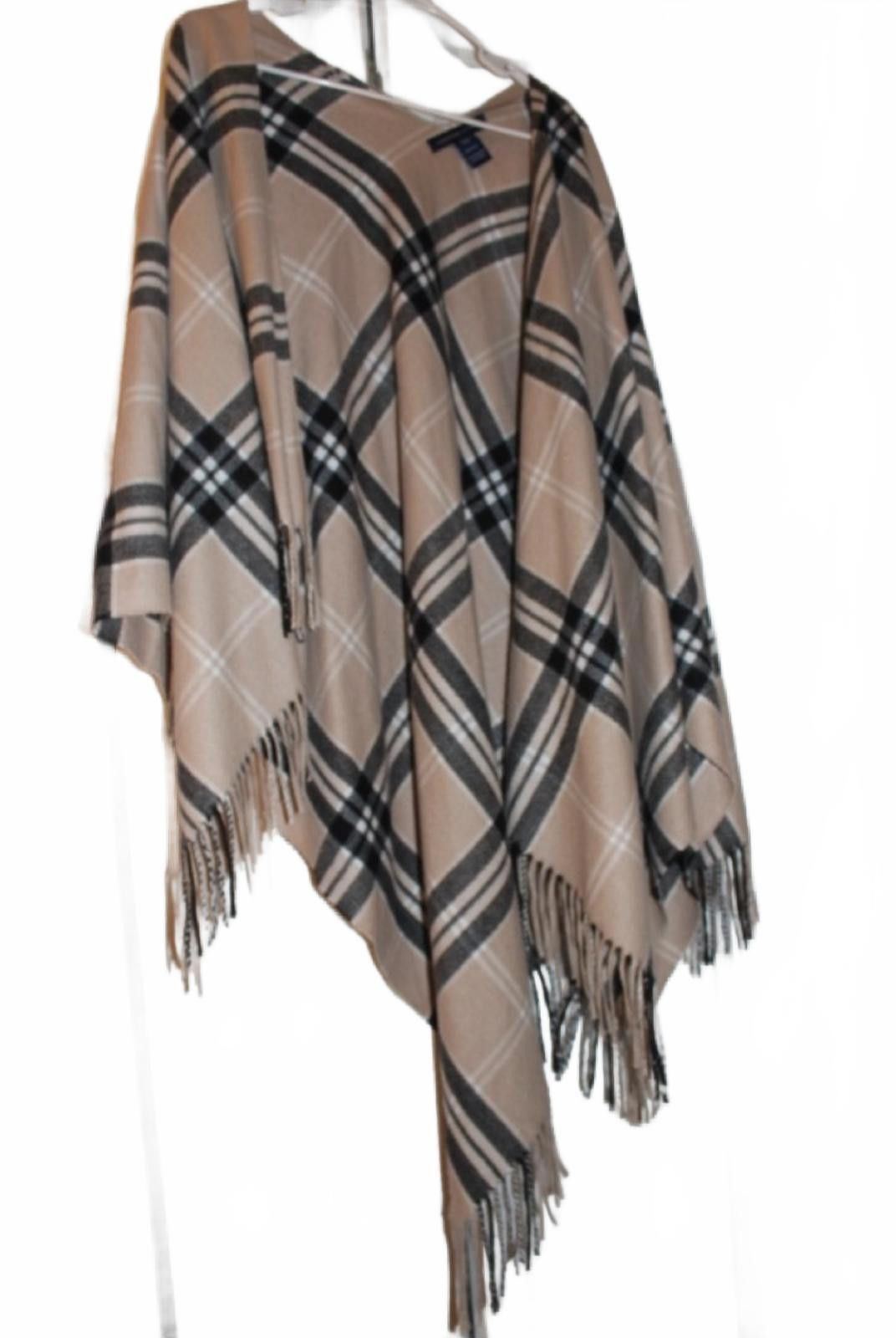 Other Adrienne Vittadini Plaid Fringe Poncho Wrap Sweater One Sz Size ONE SIZE - 1 Thumbnail