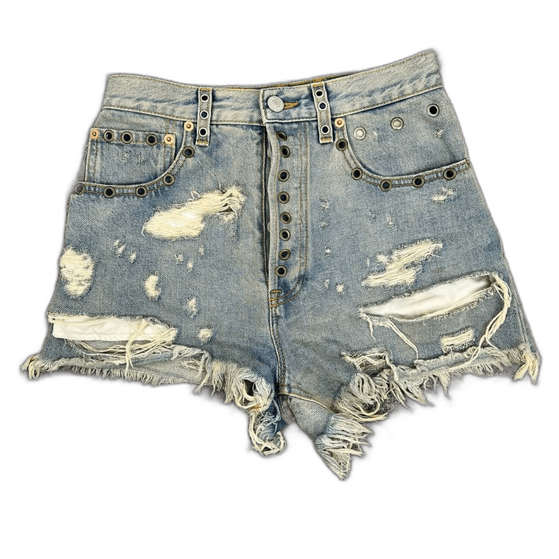 Gucci Gucci Distressed Denim Shorts with Metal Details Size 22" - 1 Thumbnail
