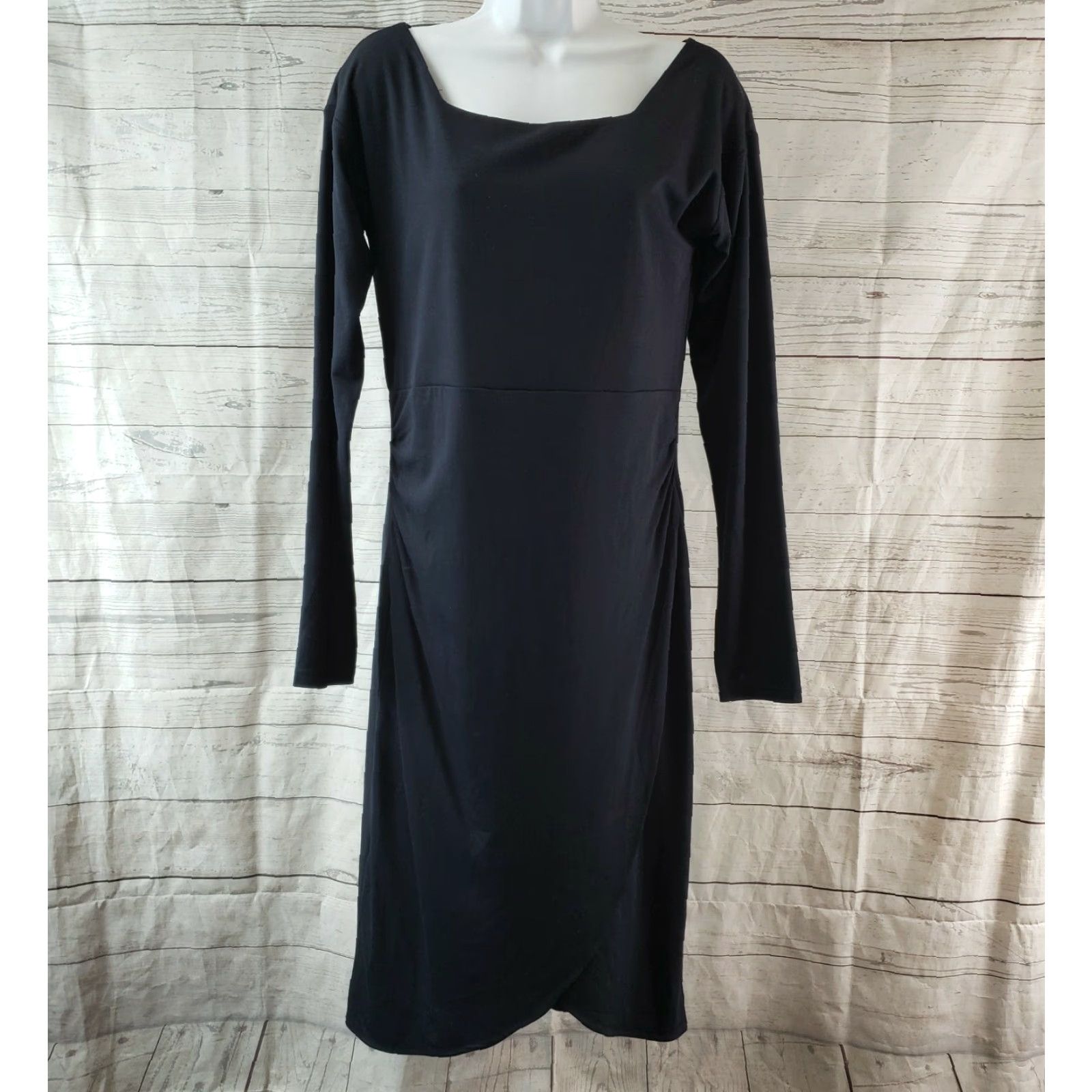 Vintage Pink Martini Dress Womens Black Solid Long Sleeve Knee Length Rayon Blend Size M Medium Size M / US 6-8 / IT 42-44 - 2 Thumbnail