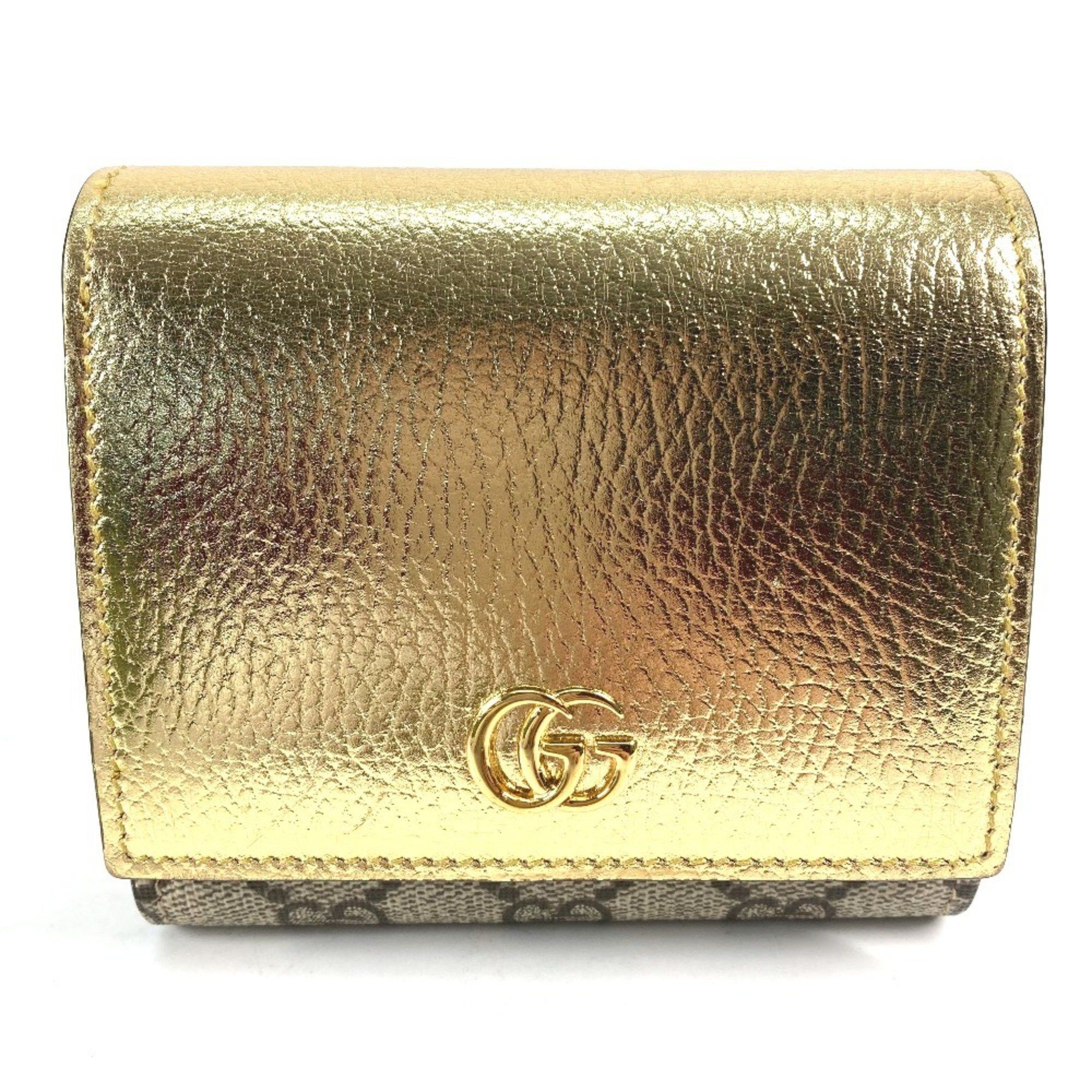 Gucci GUCCI 598587 Compact Wallet GG Marmont Bifold Leather Women's Gold Size ONE SIZE - 1 Thumbnail