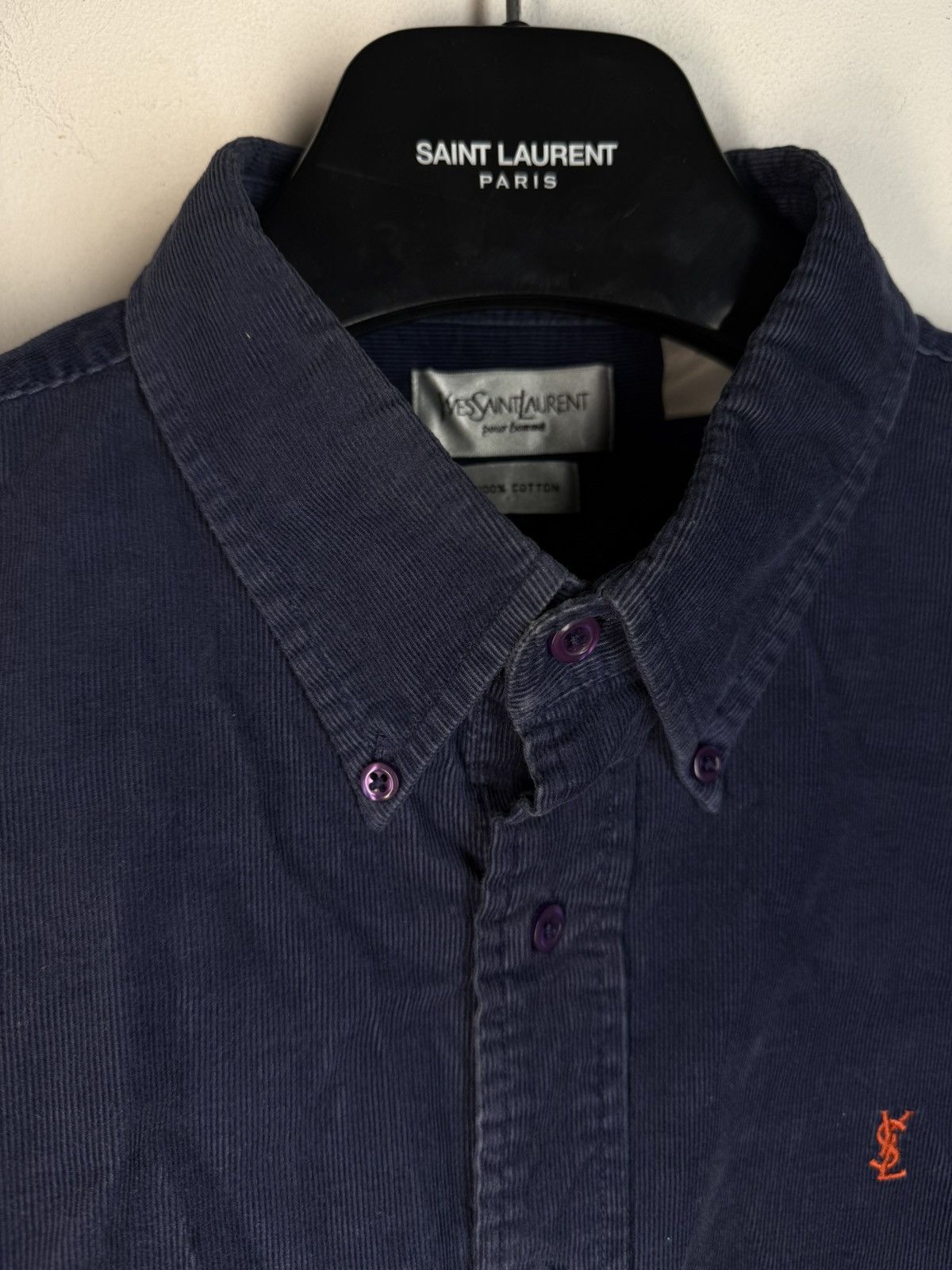 Yves Saint Laurent Corduroy YSL Shirt Velvet Soft Navy Button Up Dress Shirt Size US XL / EU 56 / 4 - 17 Thumbnail