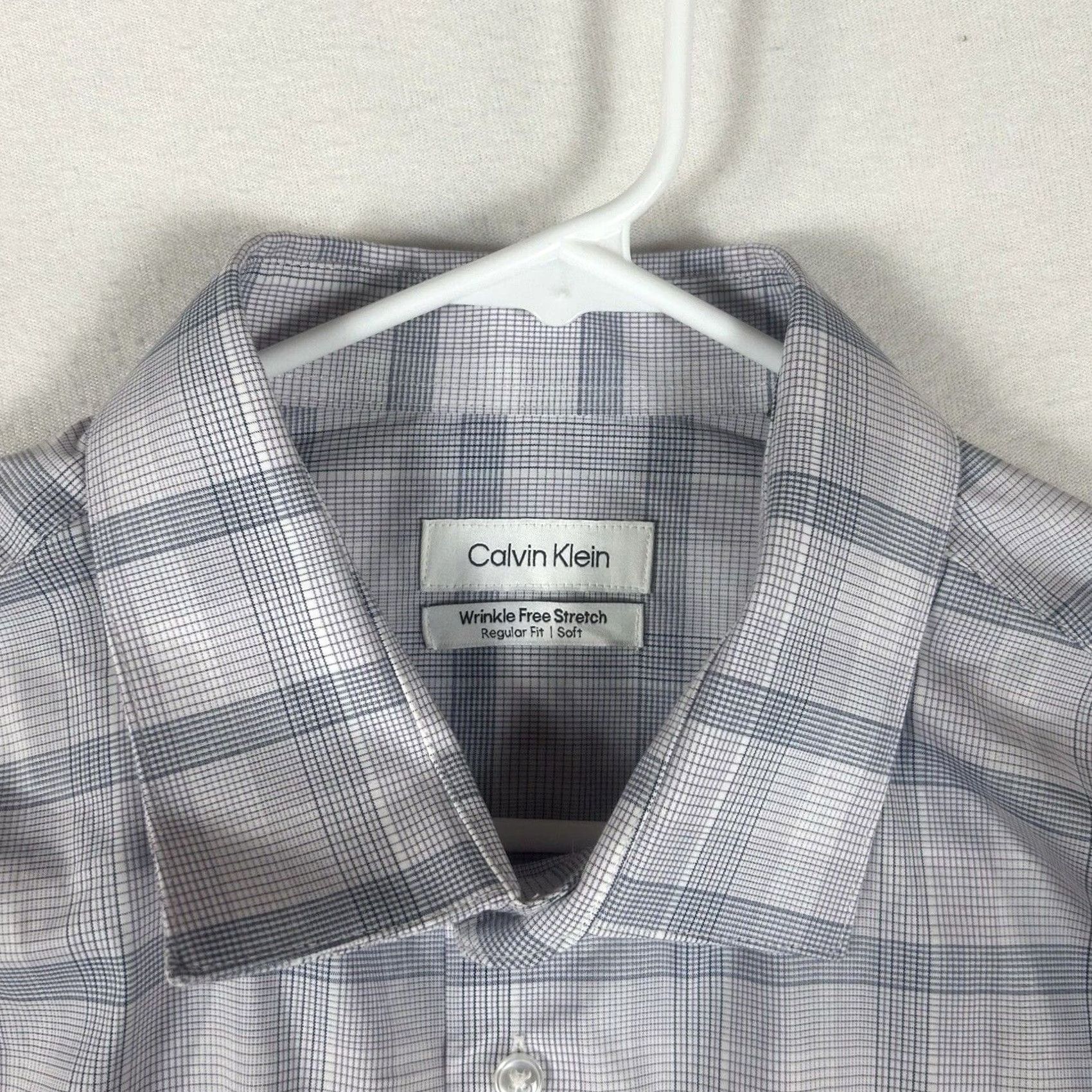 Calvin Klein Calvin Klein Dress Shirt Mens 17.5 XL Regular Fit Wrinkle Free Stretch Blue Plaid Shirt Mens Ladies? No. Size 48R - 5 Thumbnail