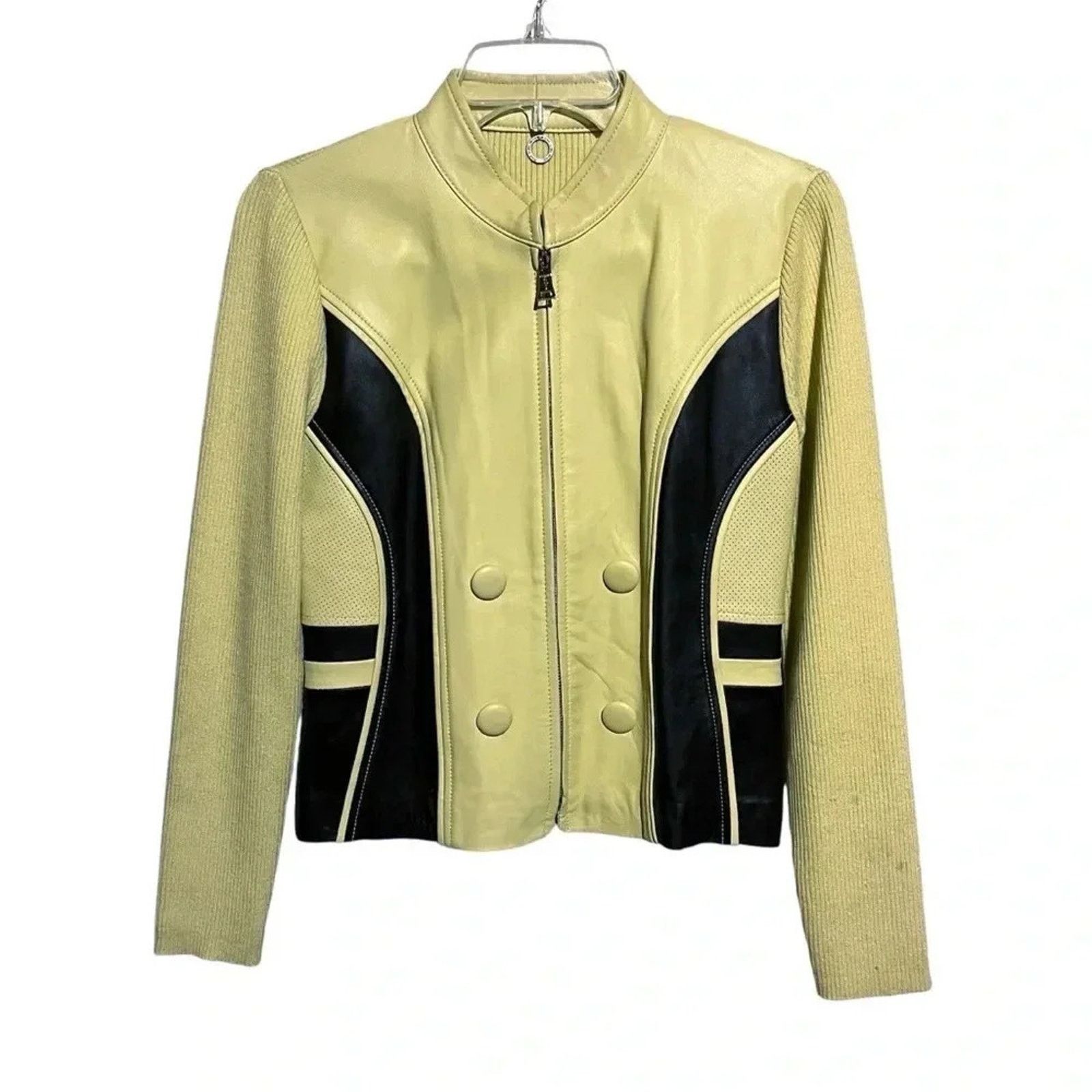 Other One Girl Who Green Black Leather Ribbed Stretch Jacket sz S Size S / US 4 / IT 40 - 1 Thumbnail