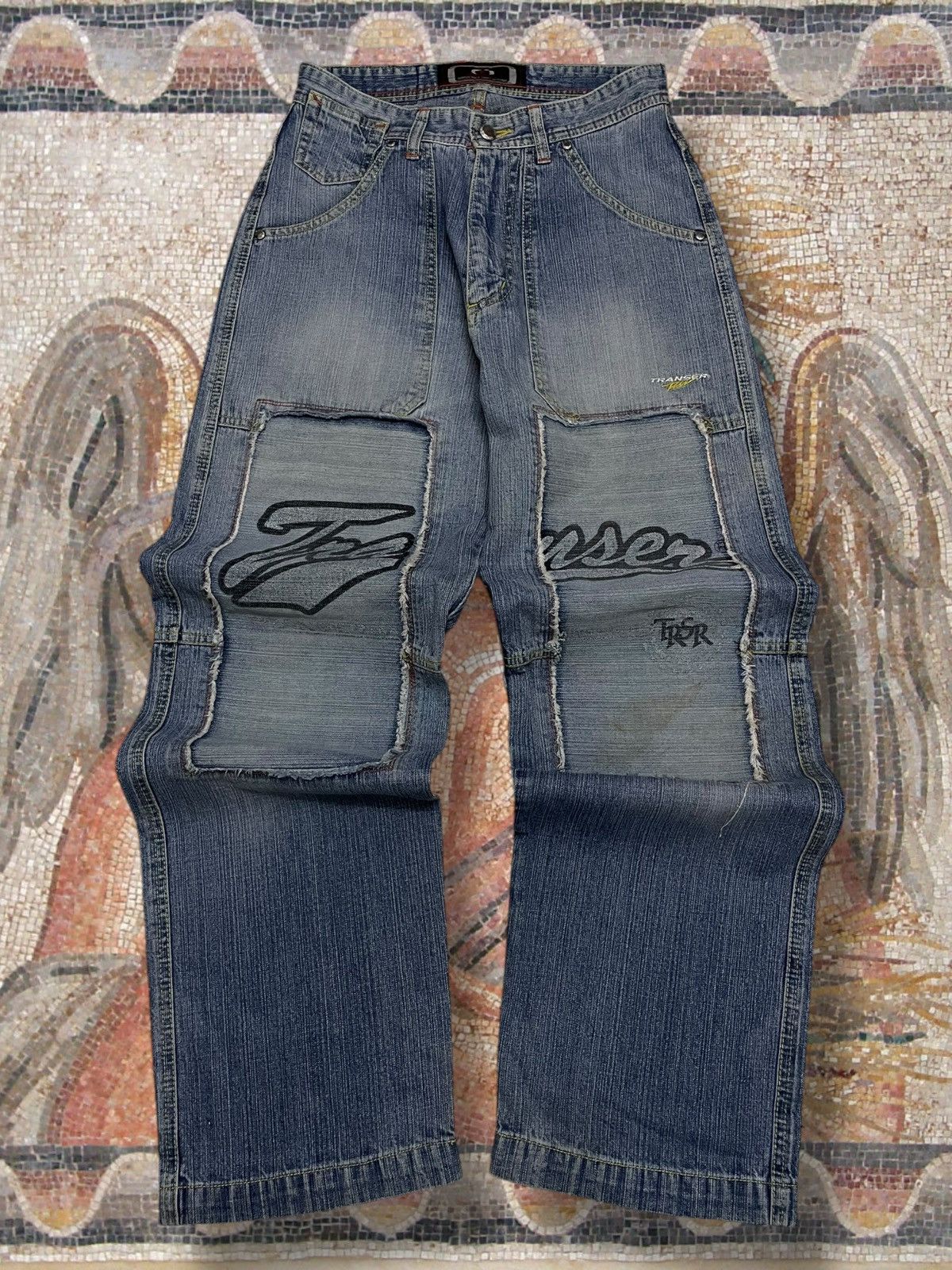 Japanese Brand Vintage 1990s Japan Designer Transer Double Knee Baggy Denim Size US 28 / EU 44 - 1 Thumbnail