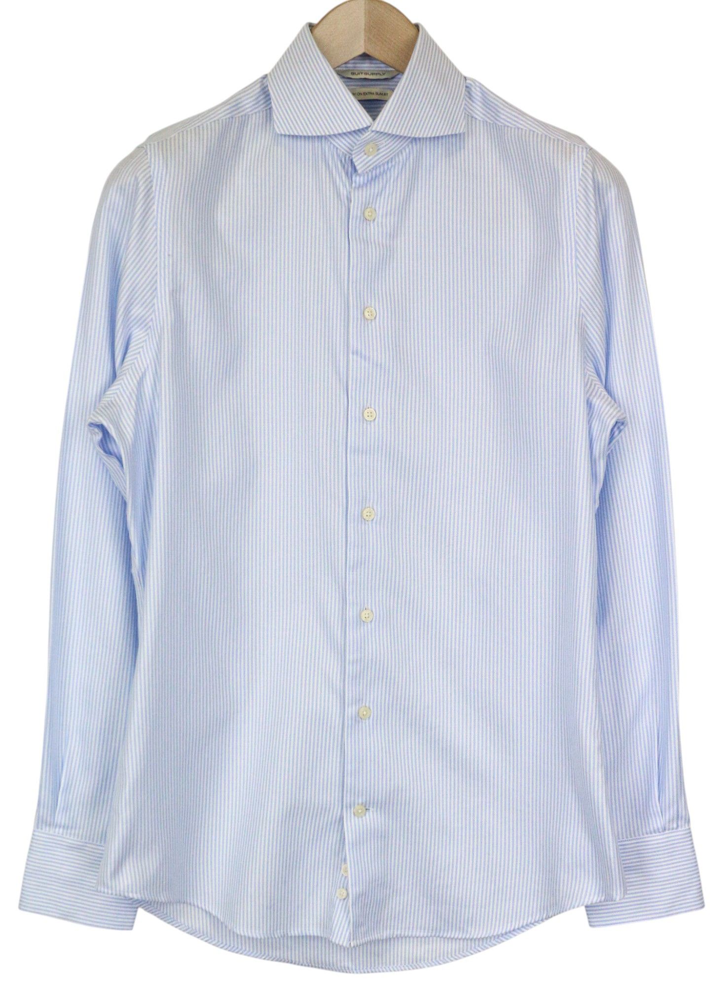 Suitsupply 38/15 Extra Slim Blue Cotton Striped Cutaway Twill 78531 Size 38R - 1 Thumbnail