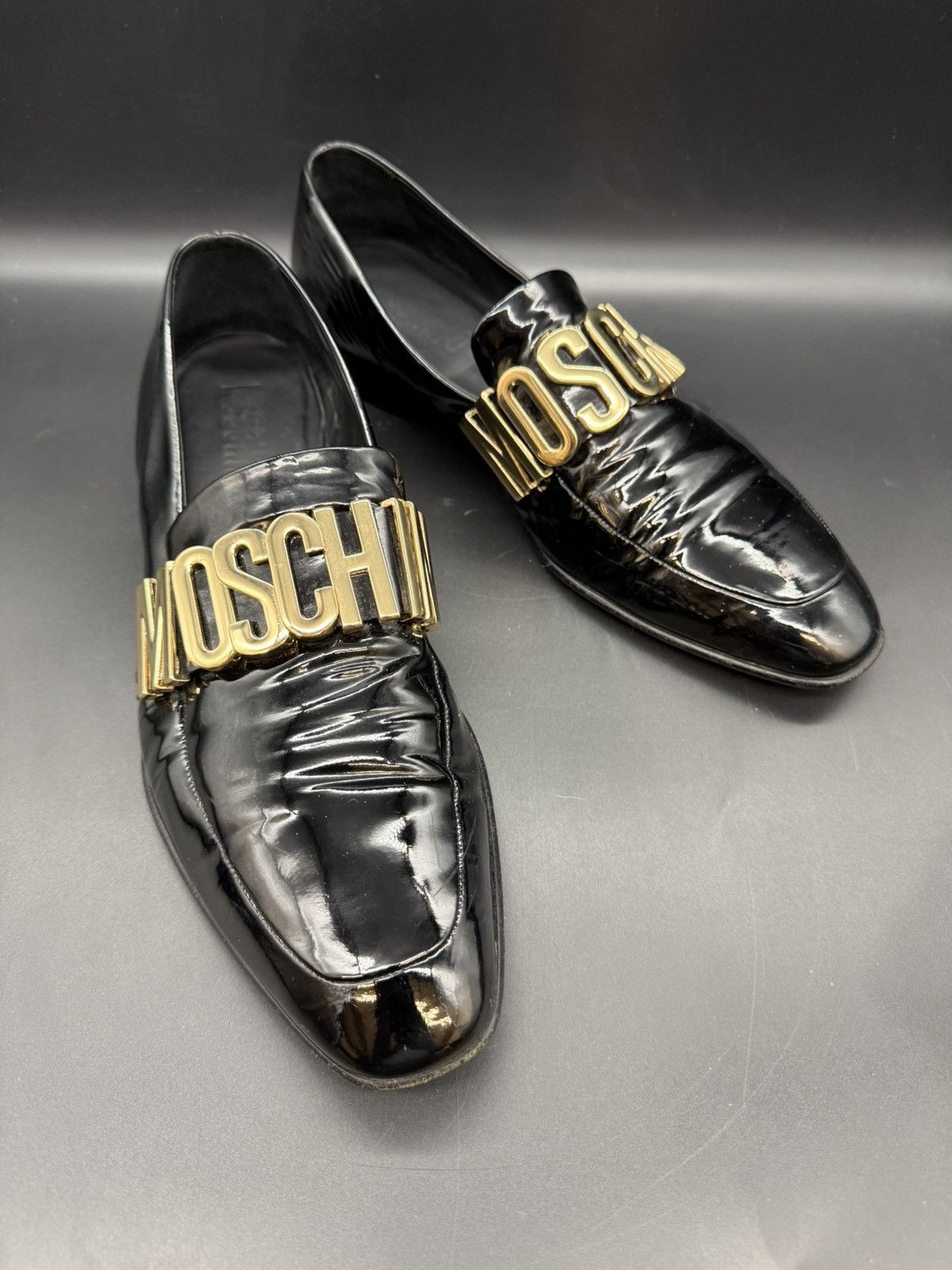 Moschino MOSCHINO Patent Leather Gold Letter Logo Loafers IT 44 US 11 Size US 11 / EU 44 - 1 Thumbnail