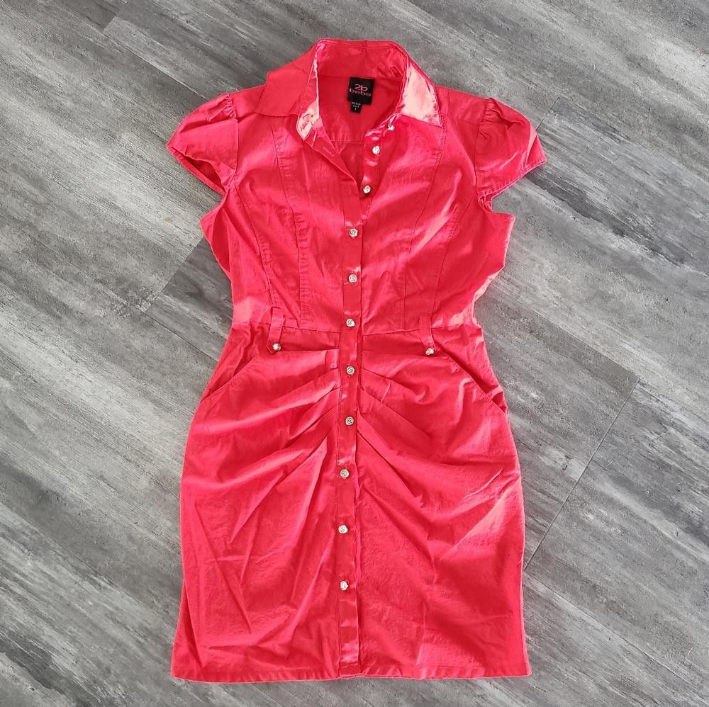 Red Rose Detailed Bebe Button Down Mini