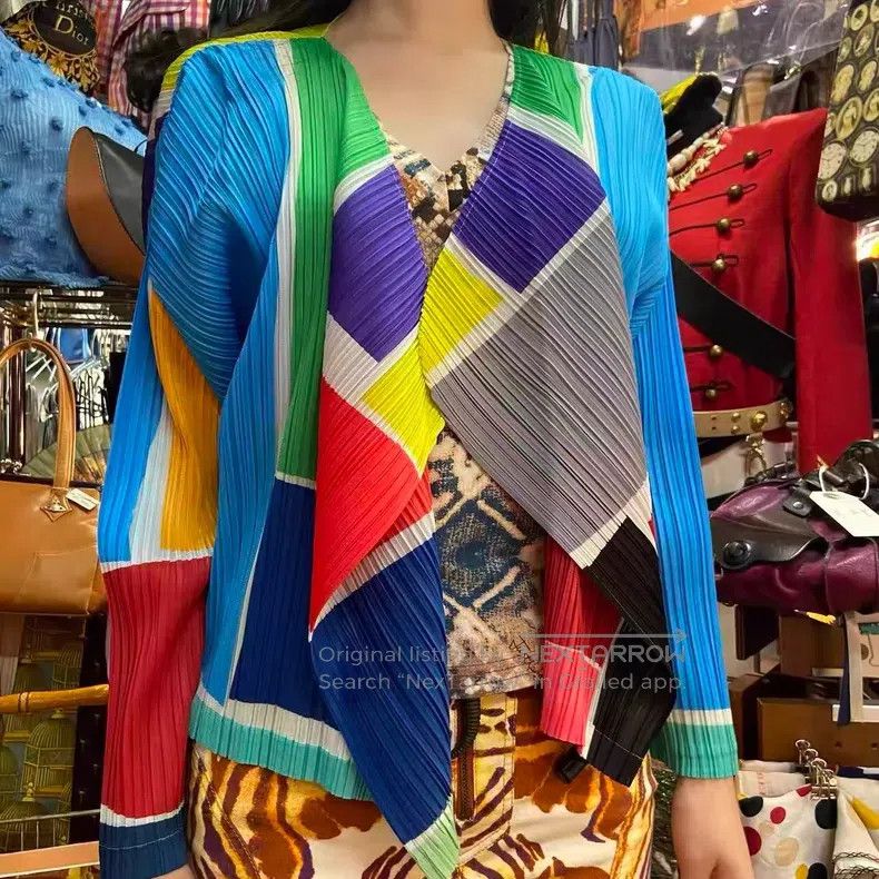 Issey Miyake Issey Miyake Color-block pleated stretch cardigan Size XXL / US 16-18 / IT 52-54 - 1 Thumbnail