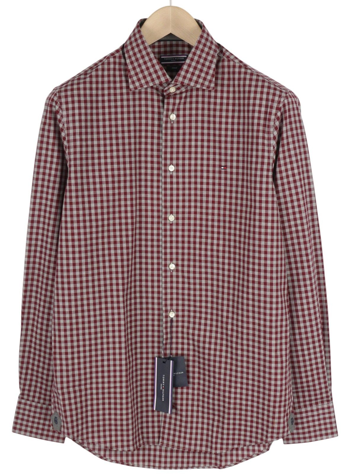 Tommy Hilfiger S Burgundy Check Tailored Fitted Shirt 84972 Size US S / EU 44-46 / 1 - 1 Thumbnail