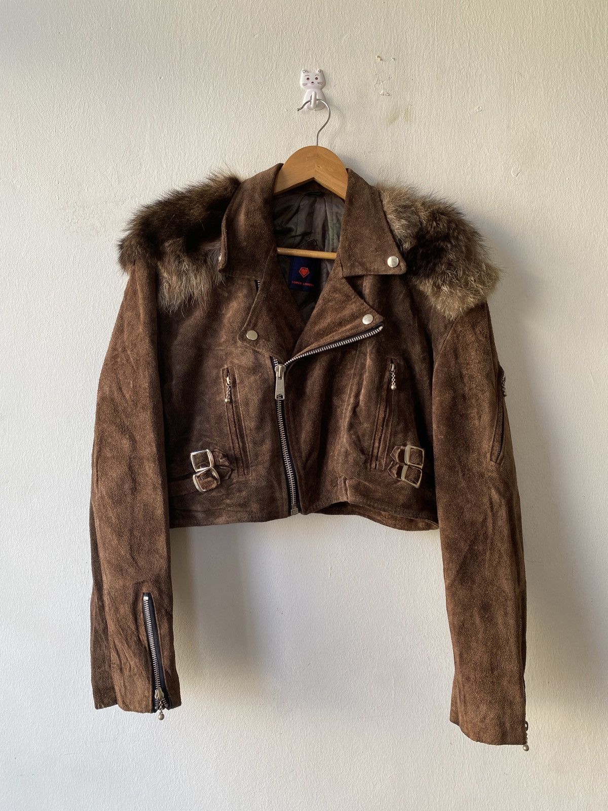 Le Grande Bleu (L.G.B.) × Seditionaries RARE!! Vintage Super Lovers Suede Leather Fur Cropped Jacket Size US M / EU 48-50 / 2 - 4 Thumbnail