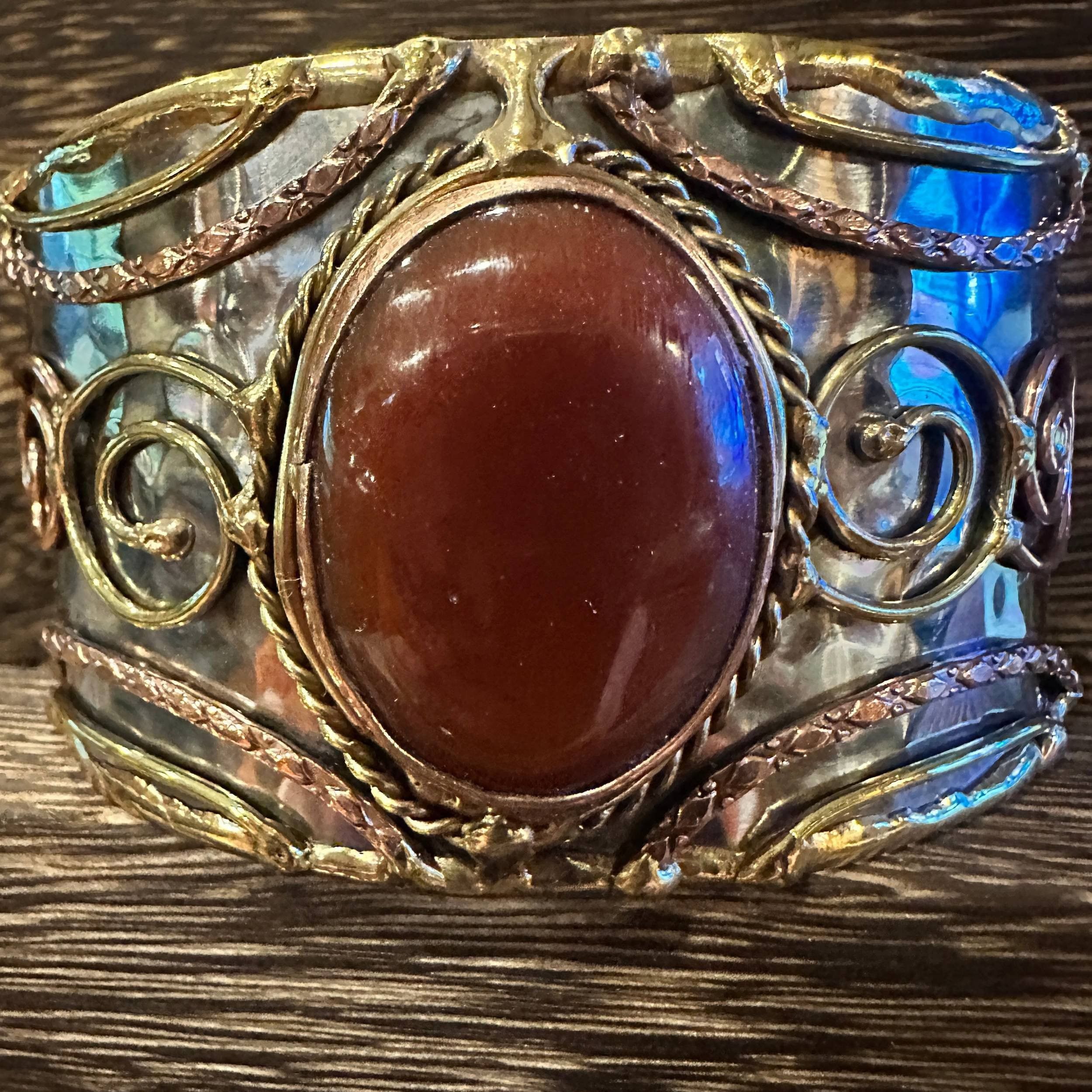 Other Elegant Adjustable Cuff Bracelet with Red Onyx and Mixed Met Size ONE SIZE - 9 Thumbnail