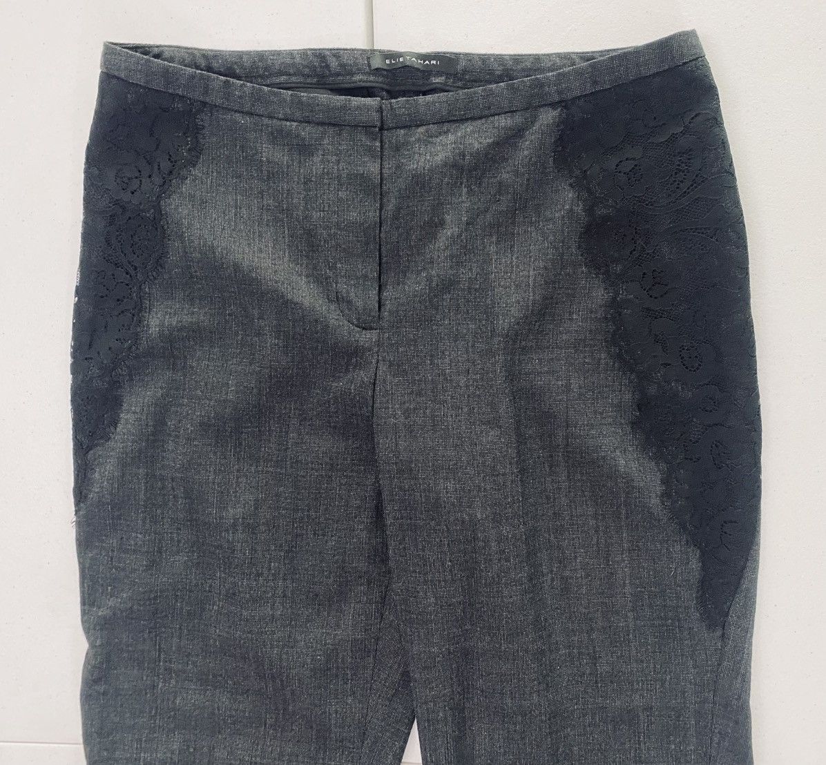 Elie Tahari Elie Tahari Women's Asphalt Black Wool Black Laced Side Pant Size 30" / US 8 / IT 44 - 8 Thumbnail