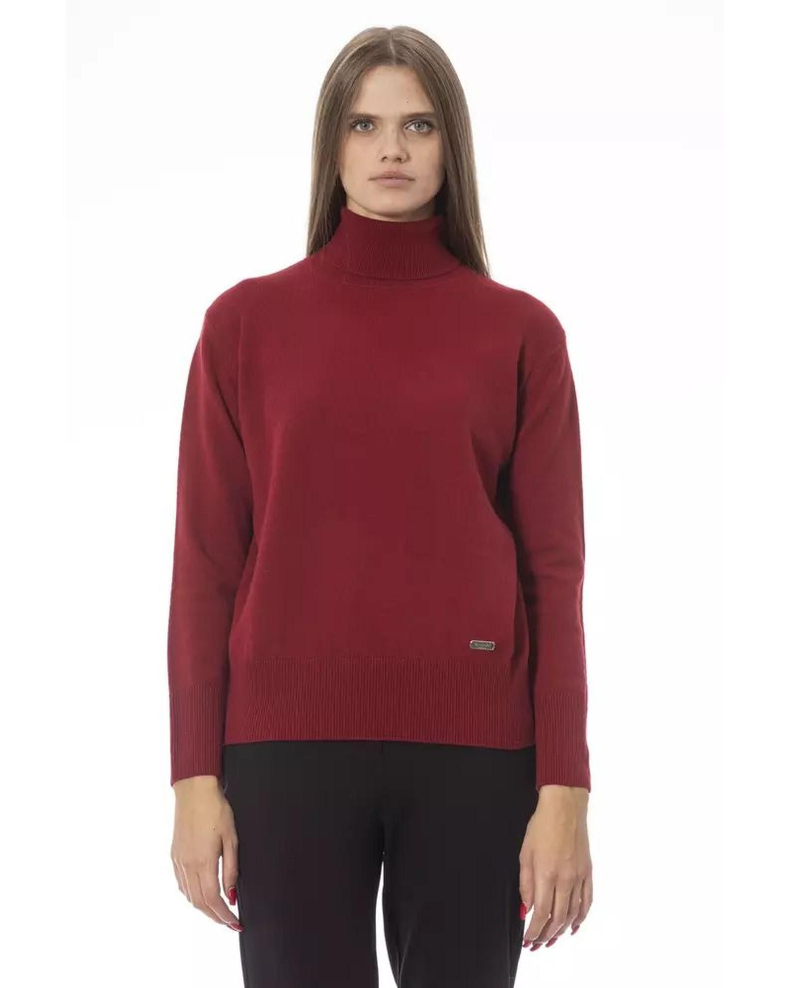 image of Baldinini Wool Turtleneck Sweater With Ribbed Cuffs in Red, Women's (Size Small)