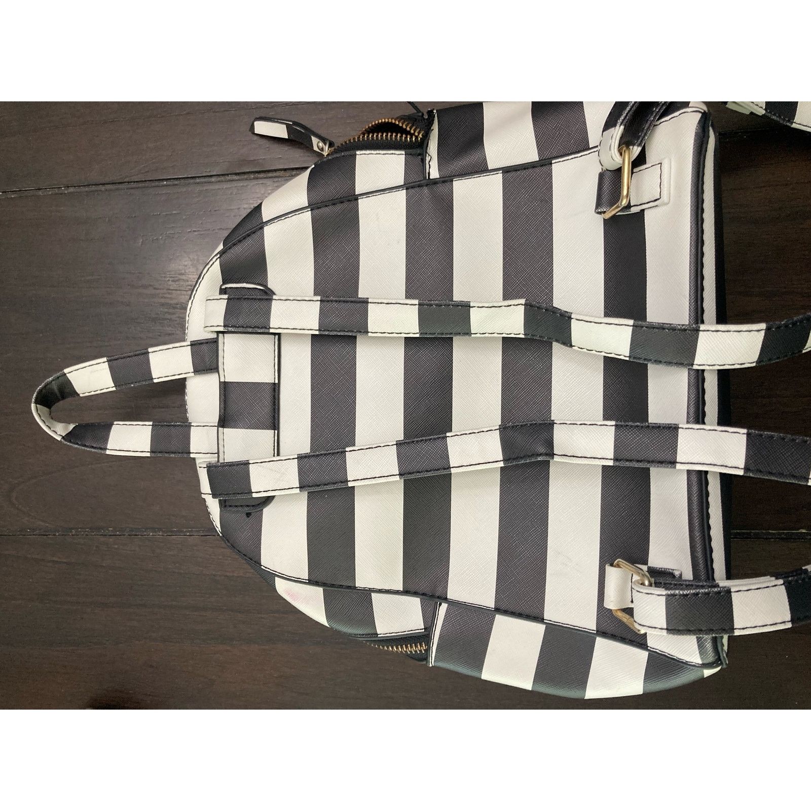 Other Under One Sky Vegan Leather Striped Backpack Black & White Size ONE SIZE - 16 Thumbnail