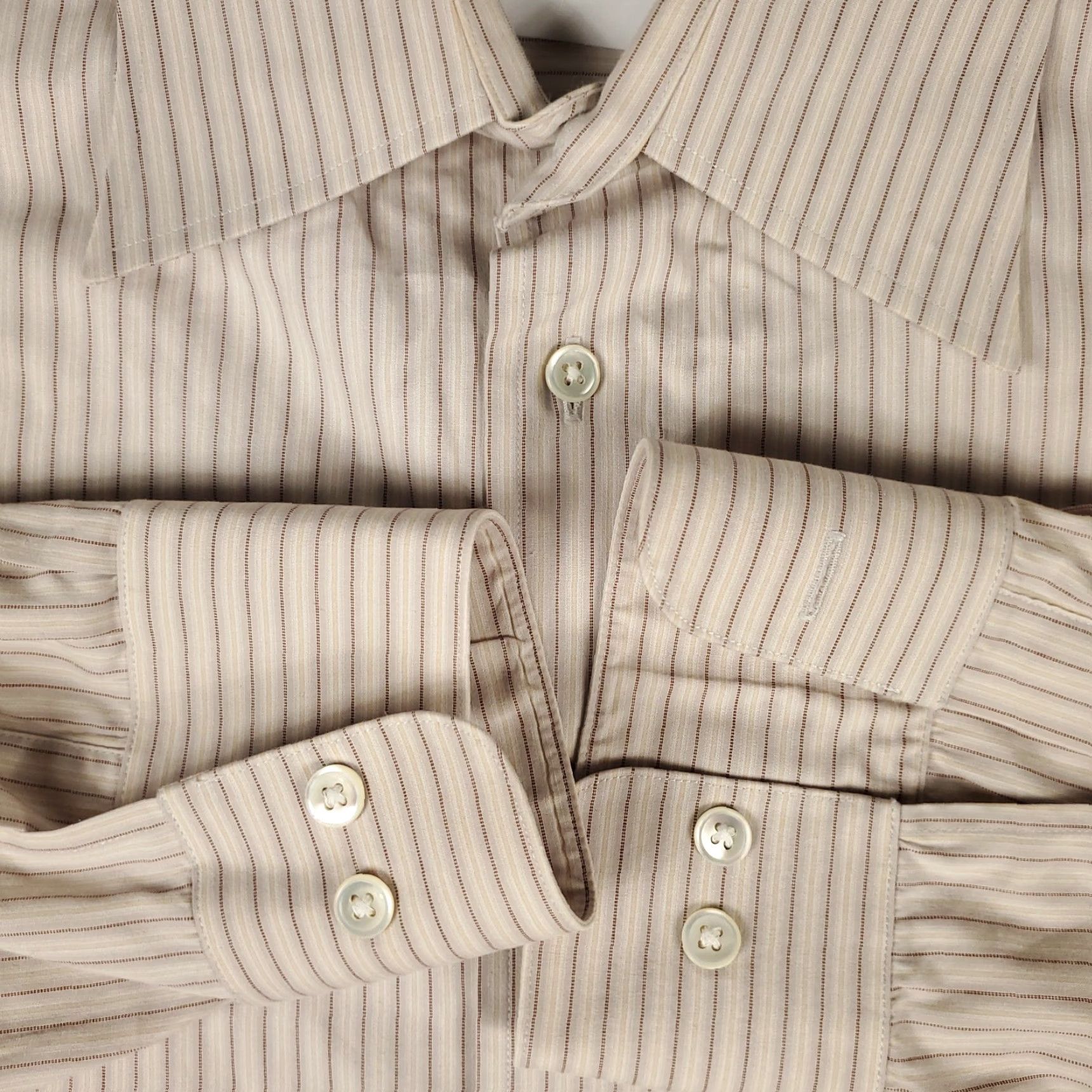 John Varvatos John Varvatos Shirt Mens 16 Beige Striped Dress Button Up Long Sleeve Size 42R - 3 Thumbnail