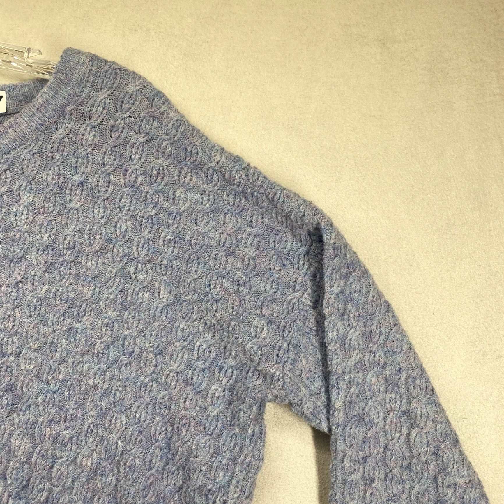 Vintage Women's Wool Blend Sweater Medium Blue Crew Neck Cable Knit Cropped Le Lis Size M / US 6-8 / IT 42-44 - 7 Thumbnail