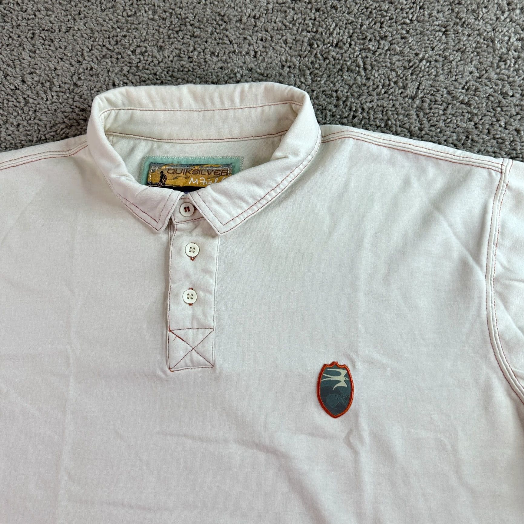 Quiksilver Quiksilver Polo Shirt Mens XL Ivory White Cotton Polyester Blend Logo Casual Short Sleeve Button Collar Polo Size US XL / EU 56 / 4 - 3 Thumbnail