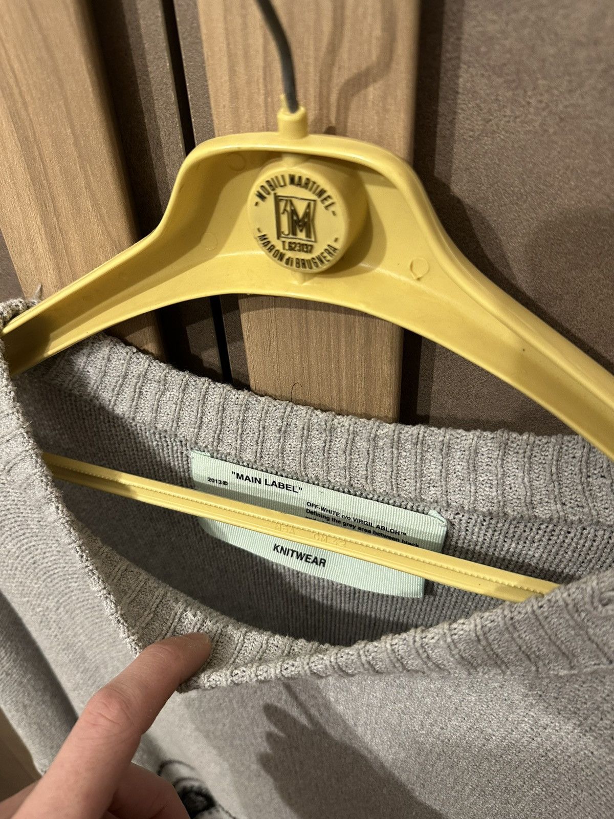 Off-White Off-White Distressed Logo Intarsia Wool Sweater Grey Size M Size US M / EU 48-50 / 2 - 5 Thumbnail