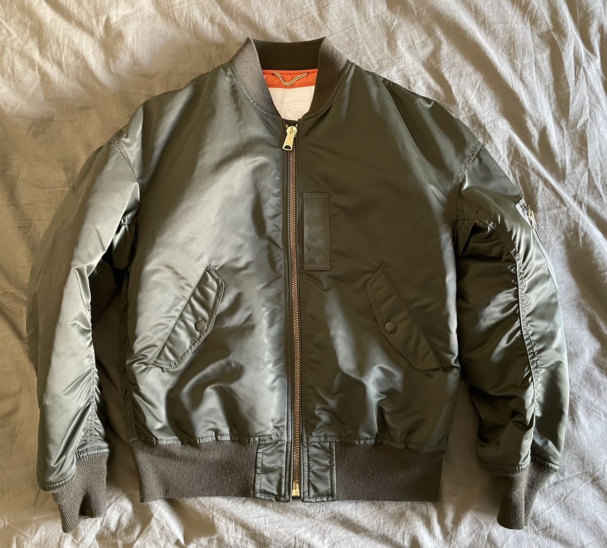 image of Men’S United Arrows & Sons Nylon Ma-1 Bomber Jacket Size M in Olive, Men's