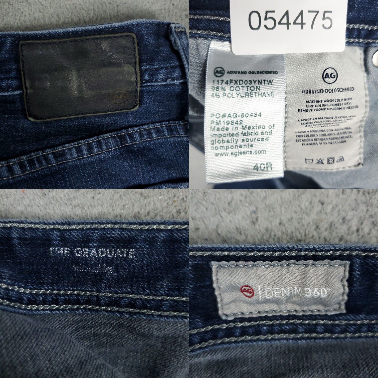 Denime AG Adriano Goldschmied Mens 40x33 The Graduate Straight Blue Denim Jeans Pants Size US 40 / EU 56 - 8 Thumbnail