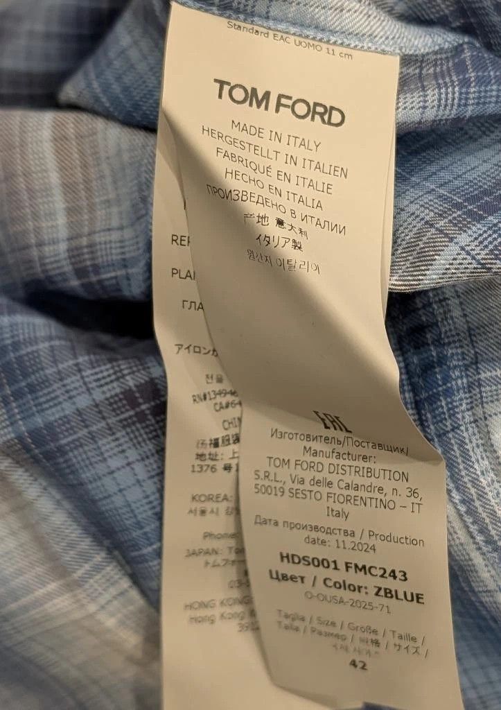 Tom Ford TOM FORD Defused Check Snap-Up Western Shirt Light Blue 42 Size US L / EU 52-54 / 3 - 6 Thumbnail