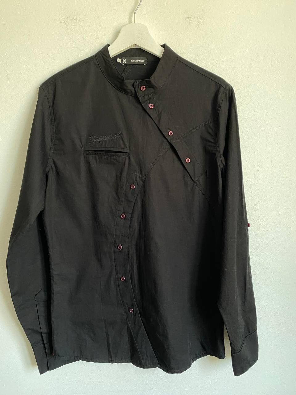 image of Dsquared2 Asymmetric Button Up Shirt Size M-L in Black, Men's