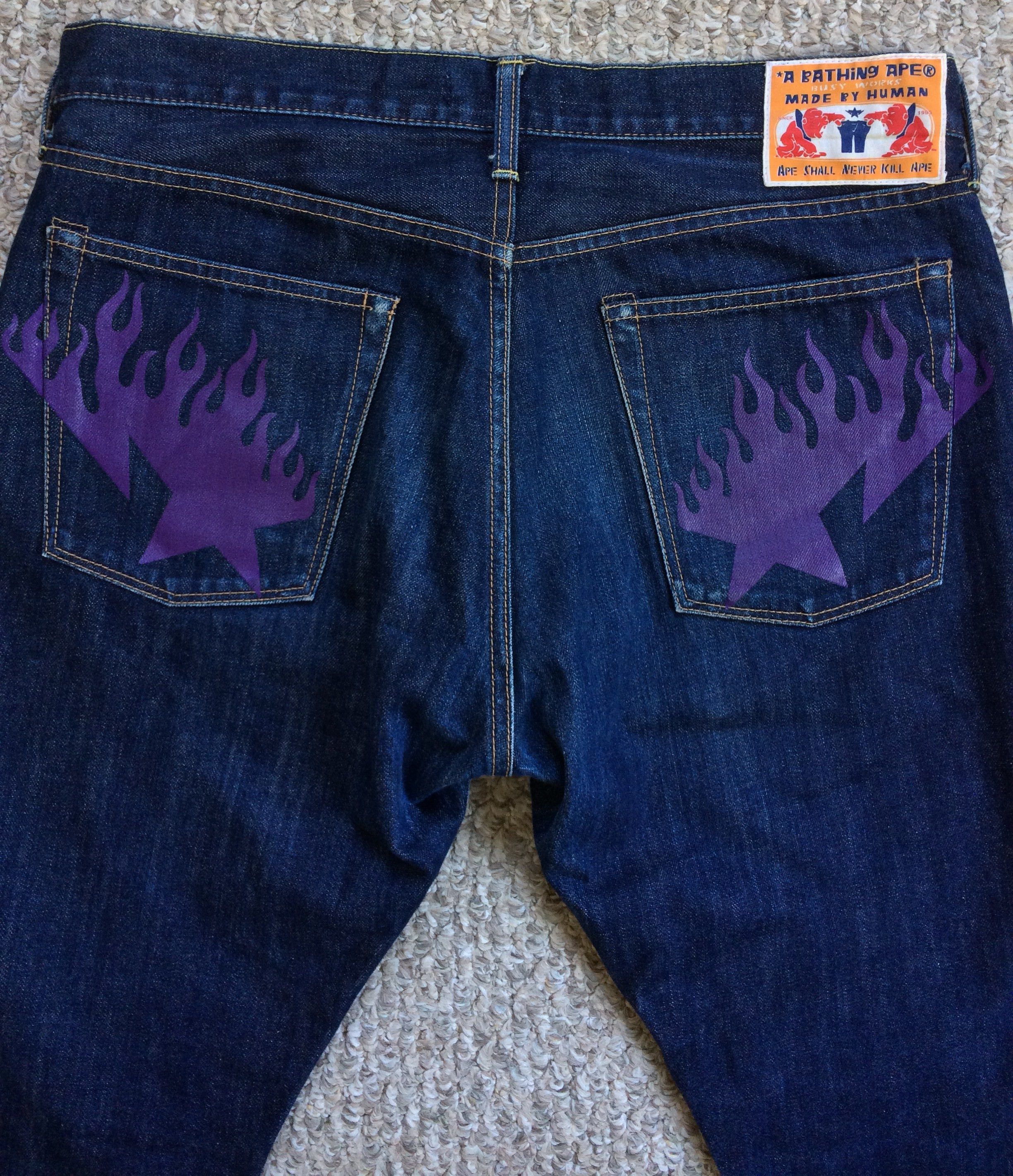 Bape Bapesta Flame Denim Size US 34 / EU 50 - 2 Thumbnail